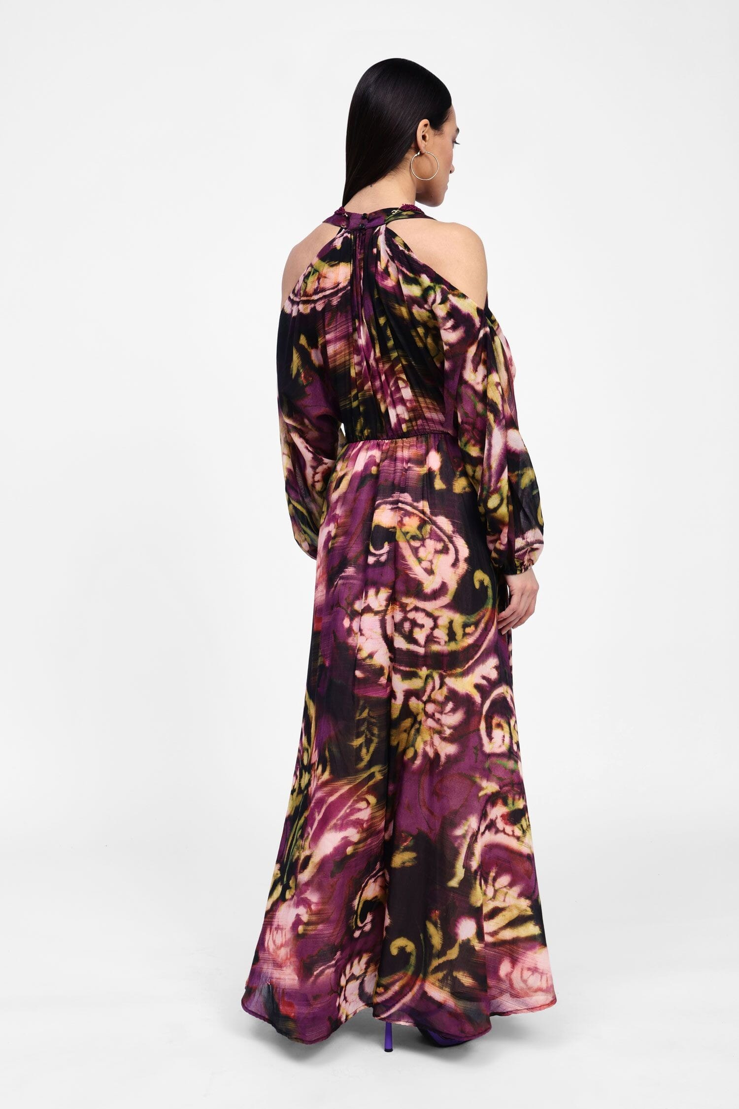 Abito Lungo Fantasia Con Frange E Spalle Scoperte Dixie