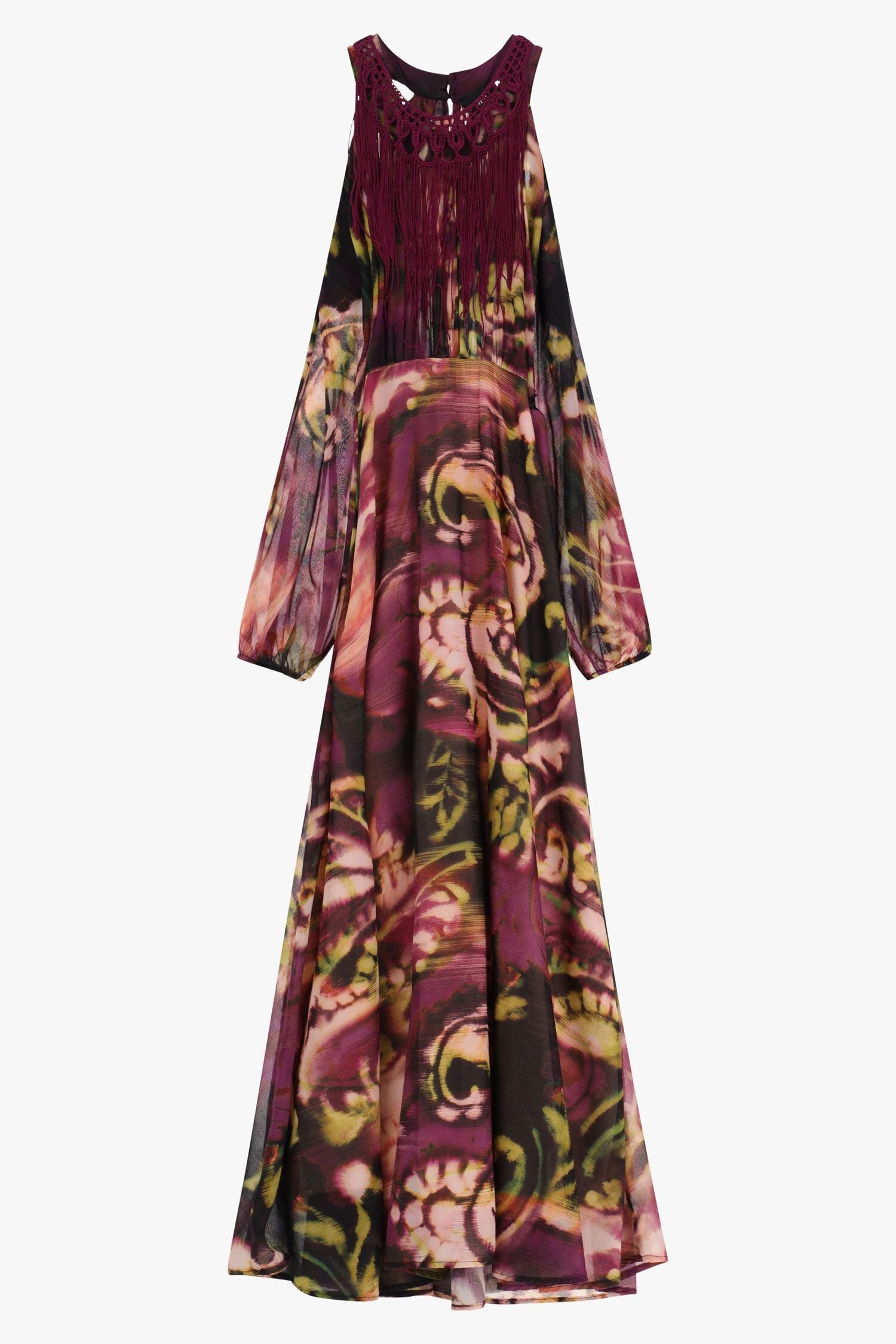 Abito Lungo Fantasia Con Frange E Spalle Scoperte Dixie