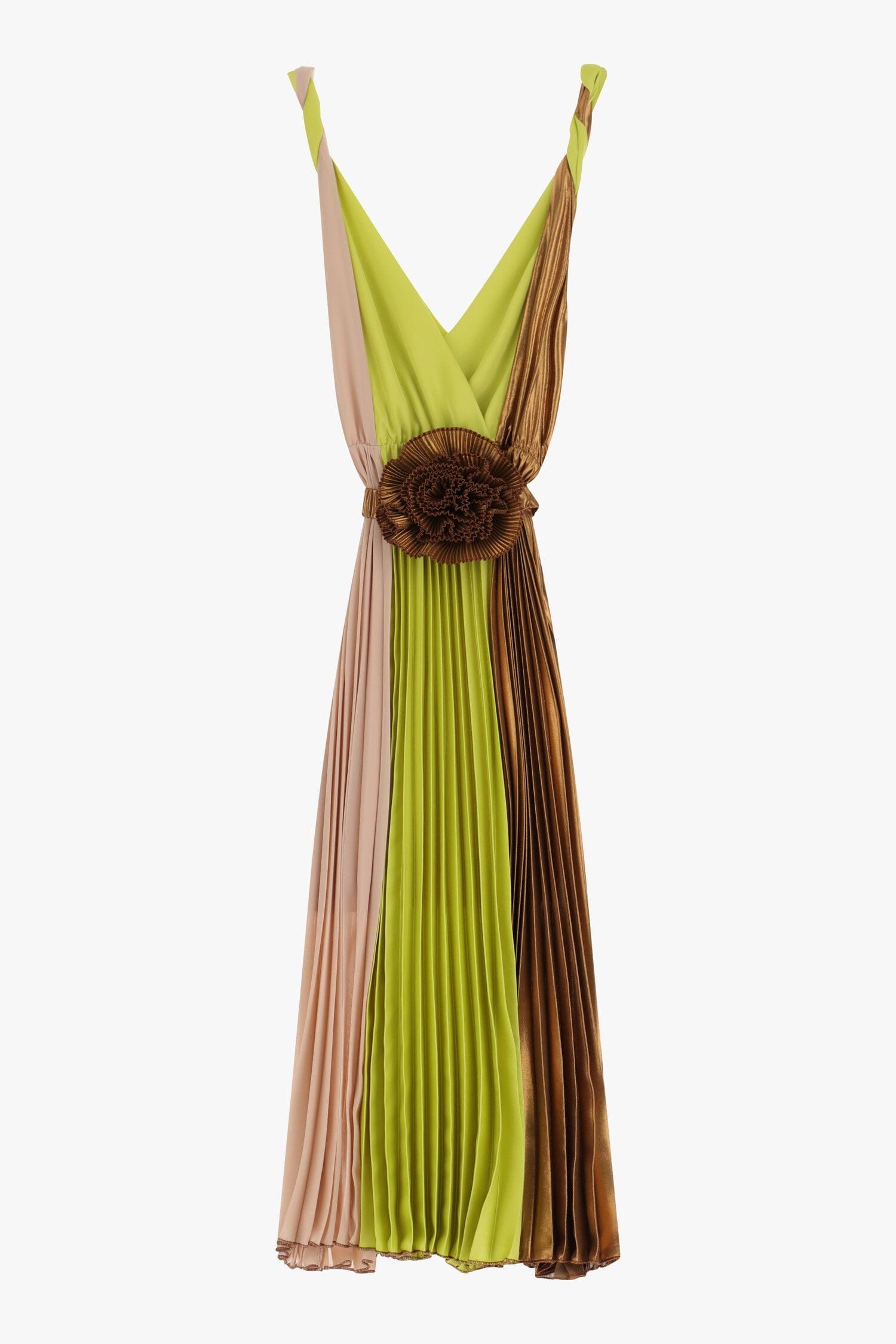 Abito Plissettato Lucido Multicolor Con Maxi Fiore Dixie