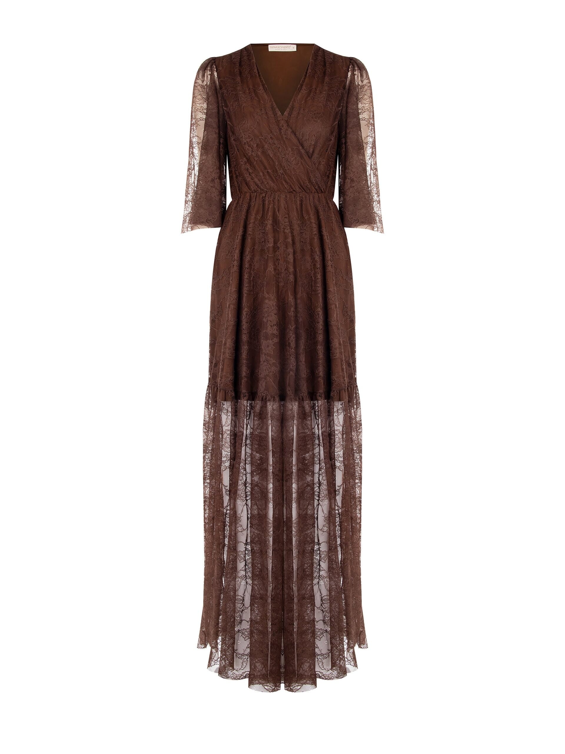 Abito Lungo A Ruota In Pizzo Con Balza E Scollo A V Incrociato Rinascimento