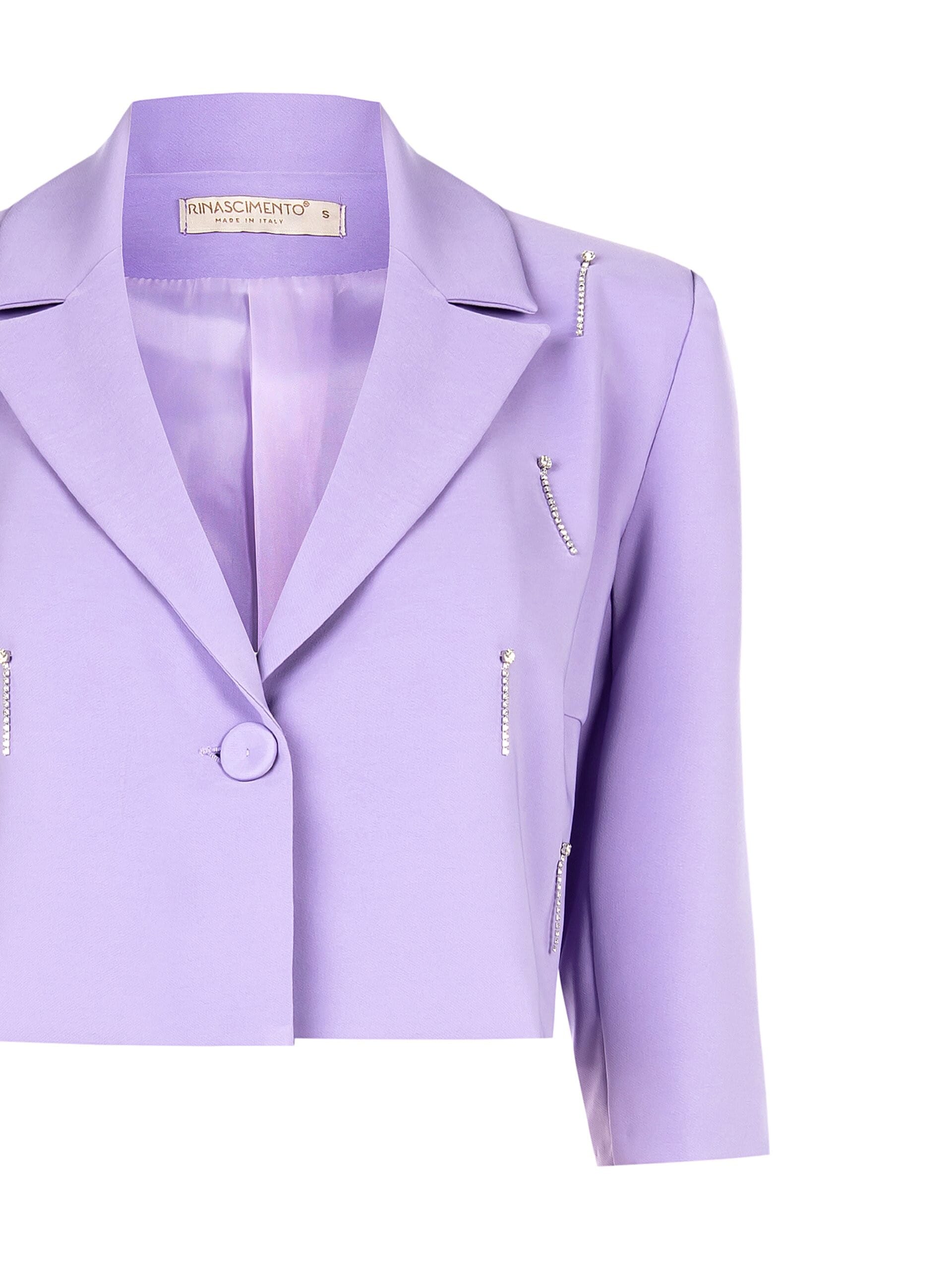 Giacca Blazer Crop In Tessuto Tecnico Con Strass Rinascimento