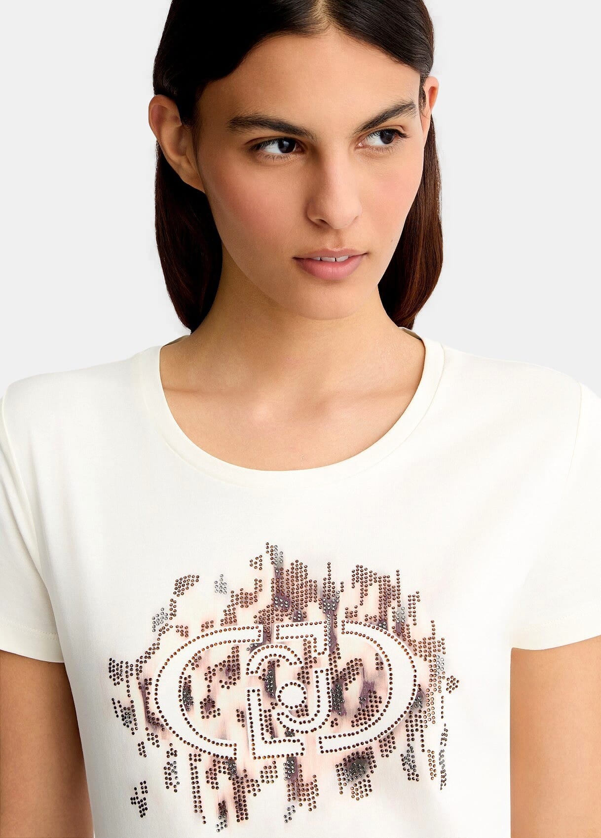 T-Shirt Con Logo Animalier E Strass Liu Jo