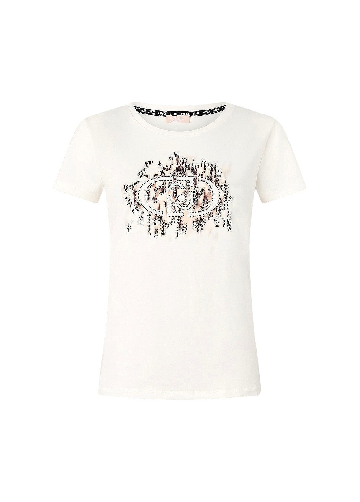T-Shirt Con Logo Animalier E Strass Liu Jo