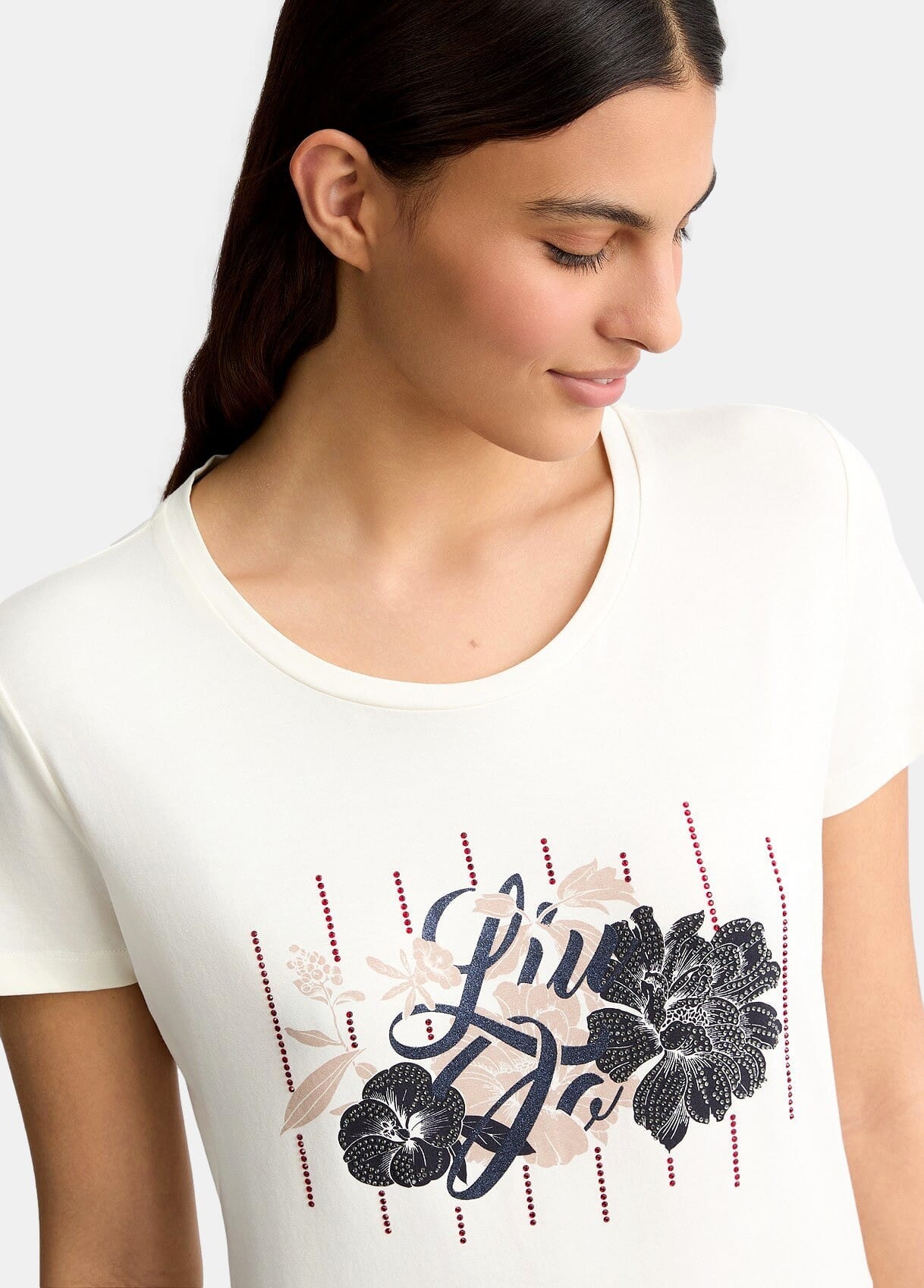 T-Shirt Con Logo Floreale E Strass Liu Jo