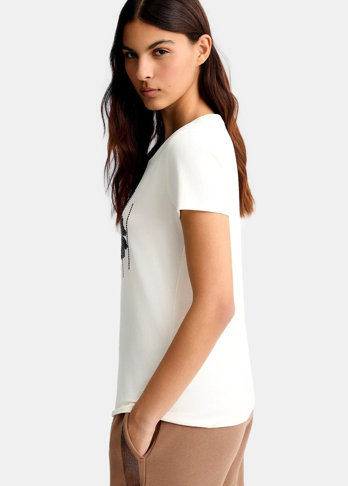 T-Shirt Con Logo Floreale E Strass Liu Jo