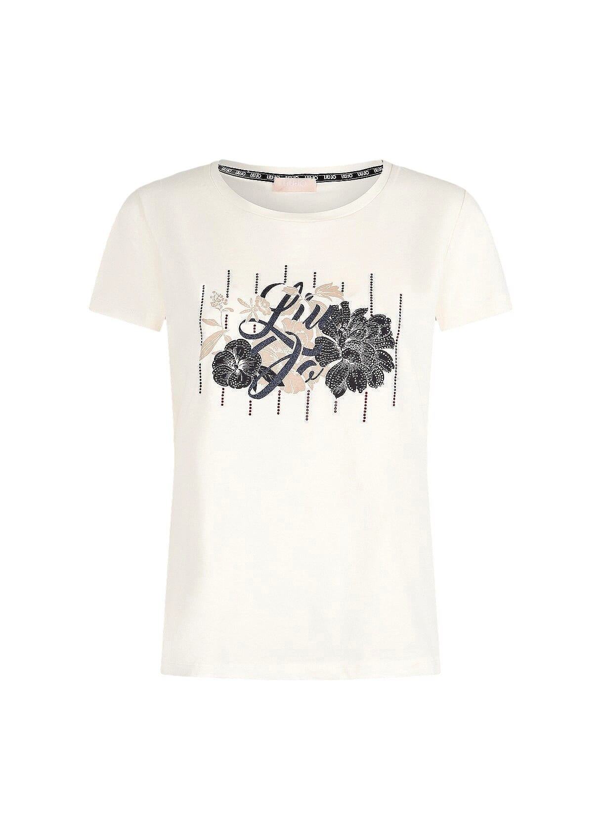 T-Shirt Con Logo Floreale E Strass Liu Jo