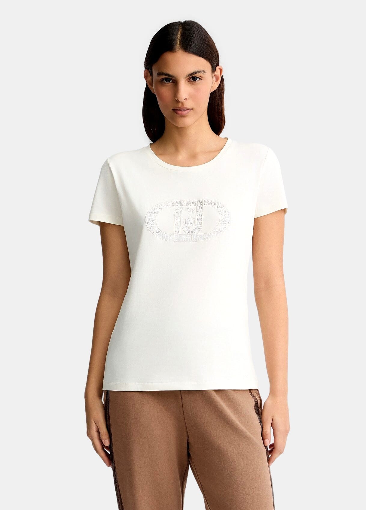 T-Shirt Stampata Con Logo E Strass Liu Jo