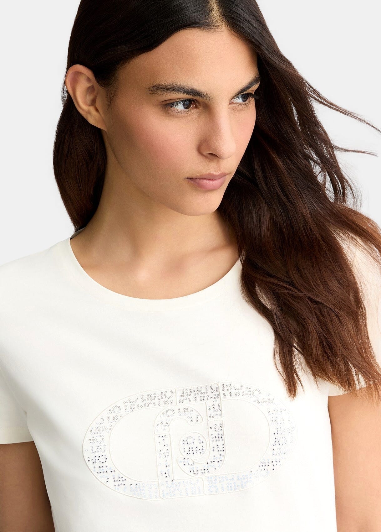 T-Shirt Stampata Con Logo E Strass Liu Jo