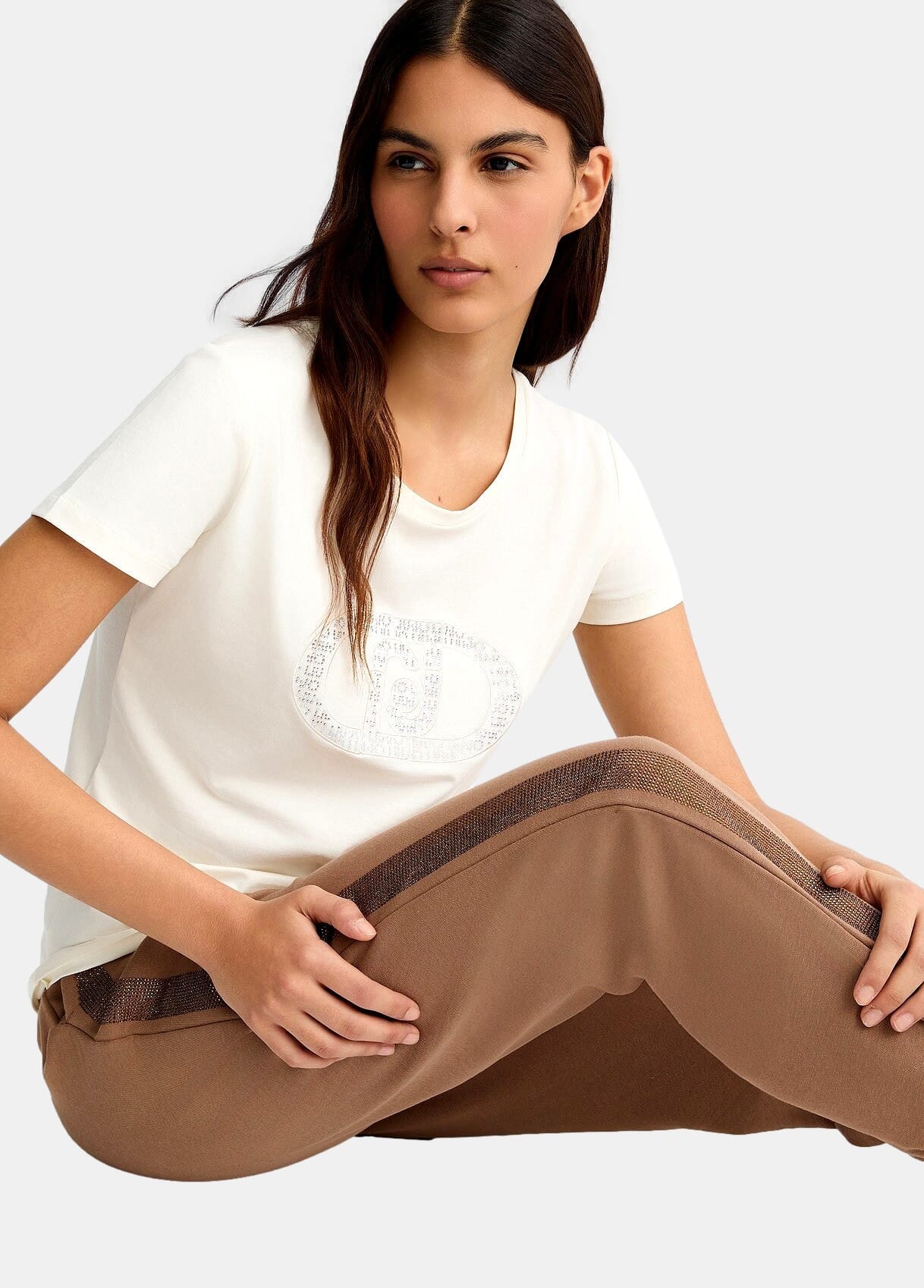 T-Shirt Stampata Con Logo E Strass Liu Jo