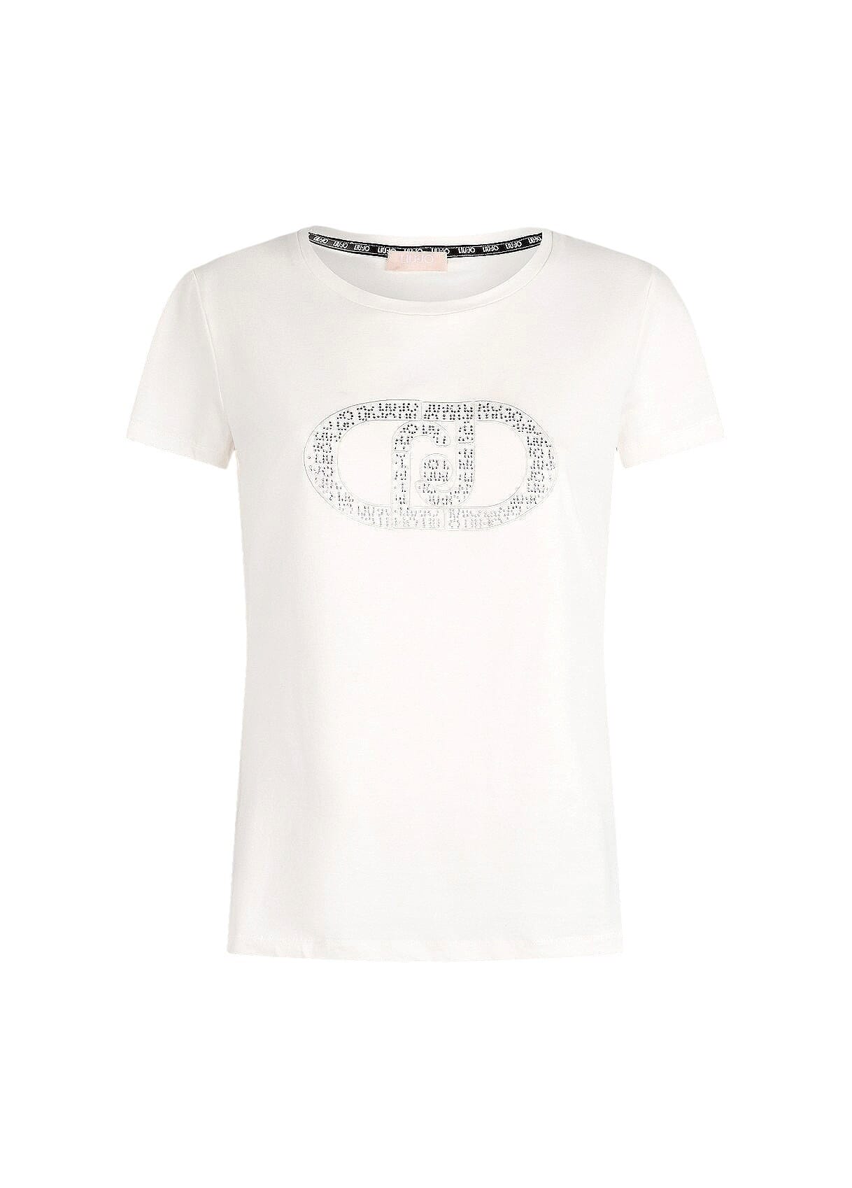 T-Shirt Stampata Con Logo E Strass Liu Jo