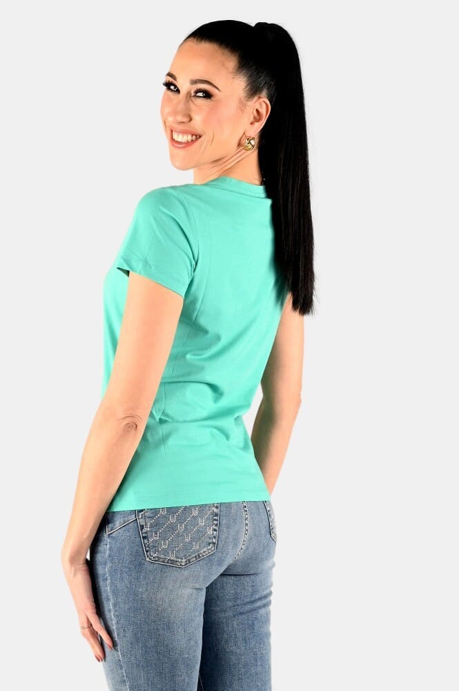 T-Shirt Stampata Con Logo E Strass Liu Jo