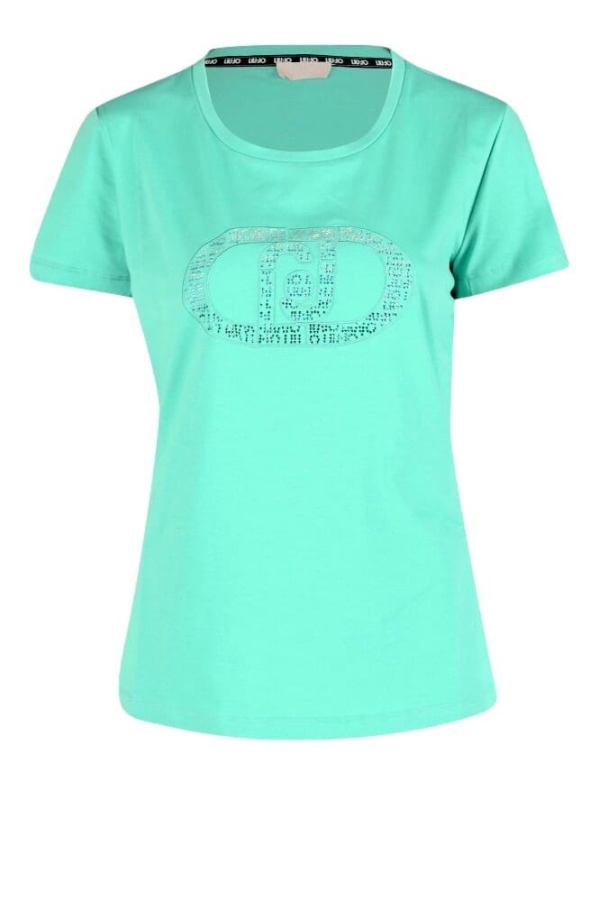 T-Shirt Stampata Con Logo E Strass Liu Jo