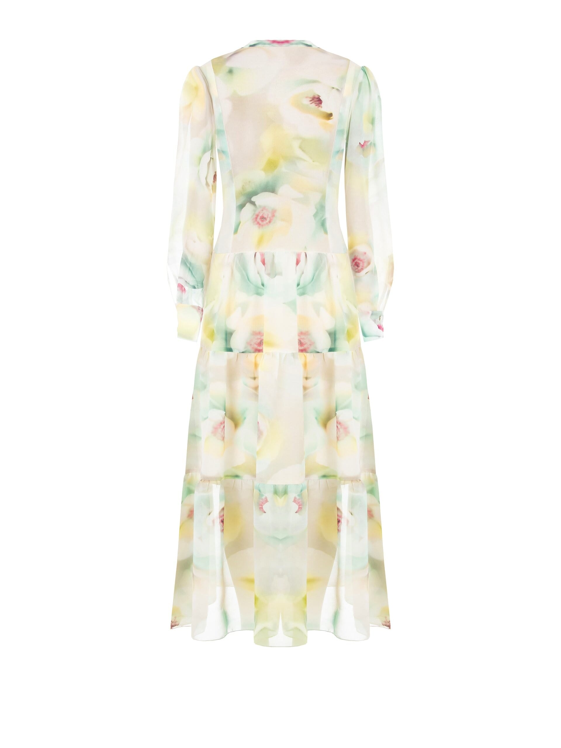 Abito Lungo A Balze In Georgette Con Scollo A V E Catene Nel Colletto Rinascimento