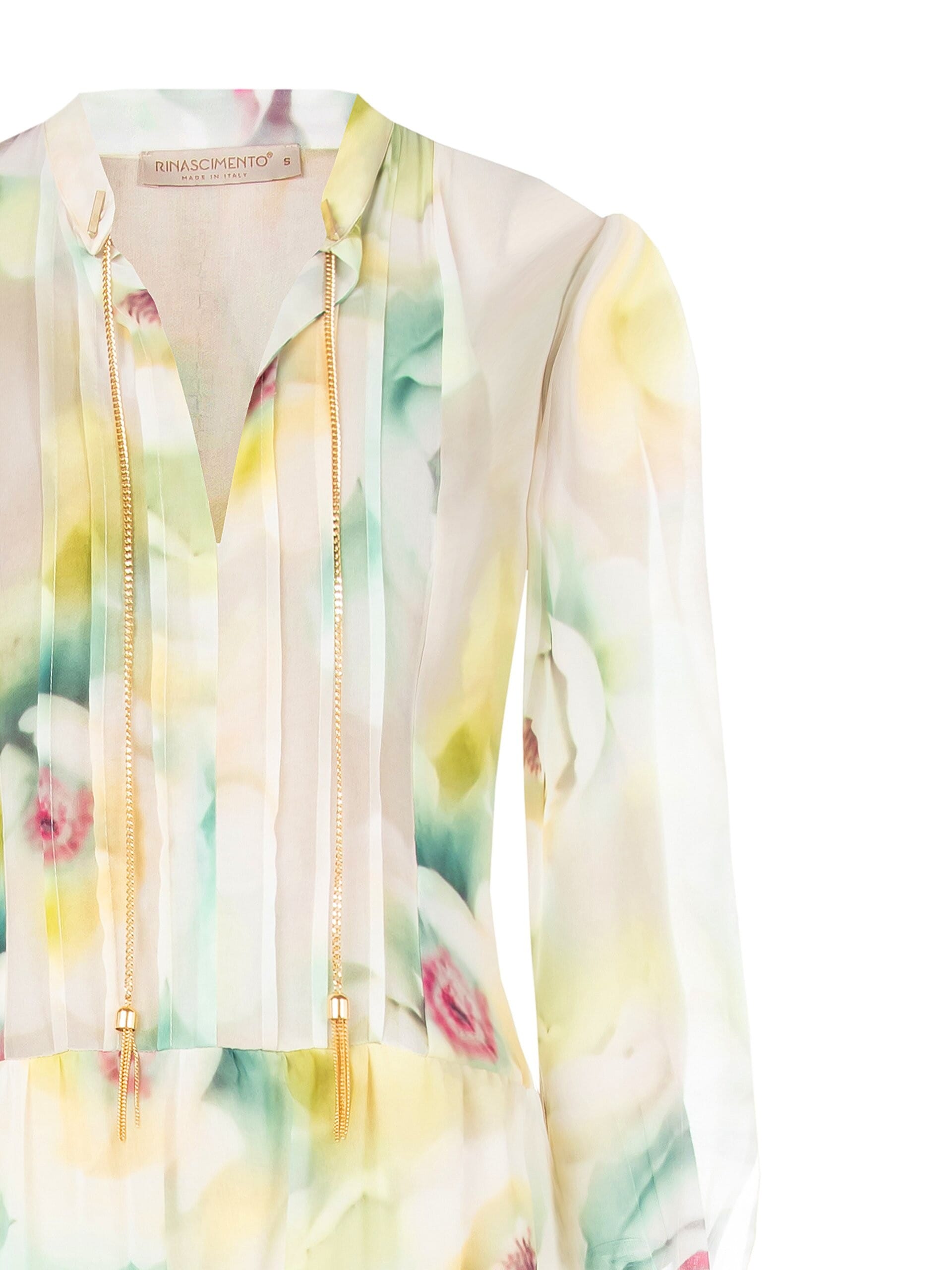 Abito Lungo A Balze In Georgette Con Scollo A V E Catene Nel Colletto Rinascimento