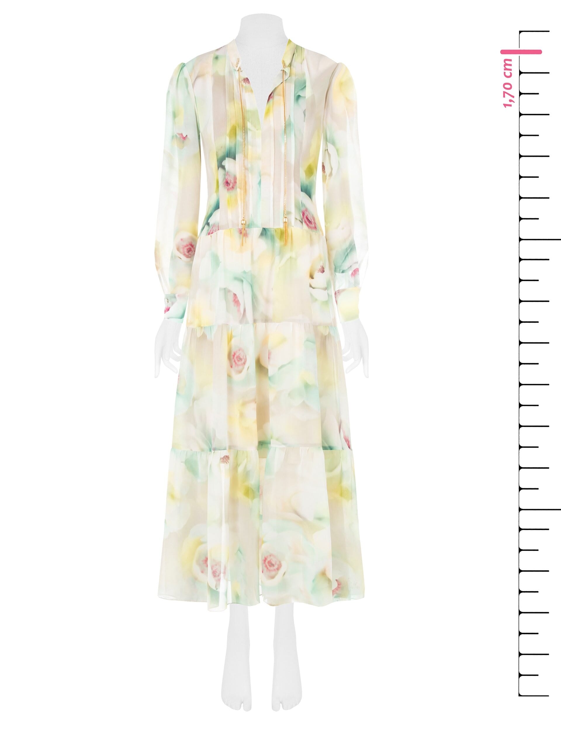 Abito Lungo A Balze In Georgette Con Scollo A V E Catene Nel Colletto Rinascimento