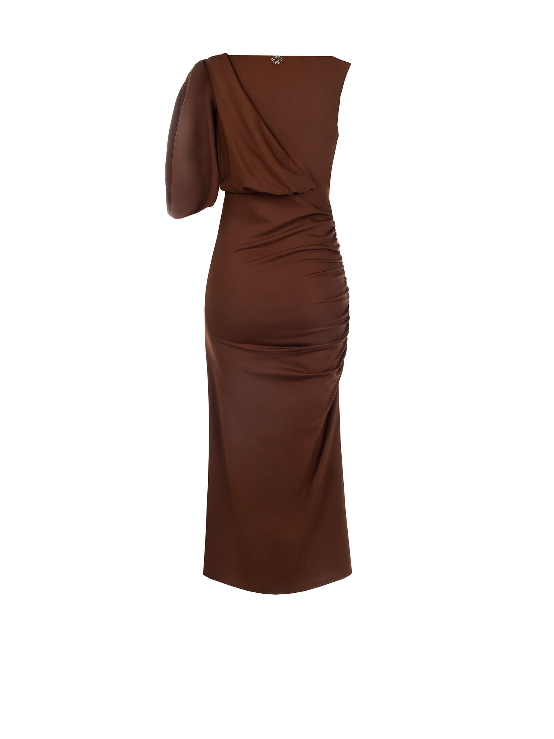 Abito Midi Aderente In Punto Milano Leggero Arricciato Su Un Lato E Con Cut-Out Alla Manica Rinascimento