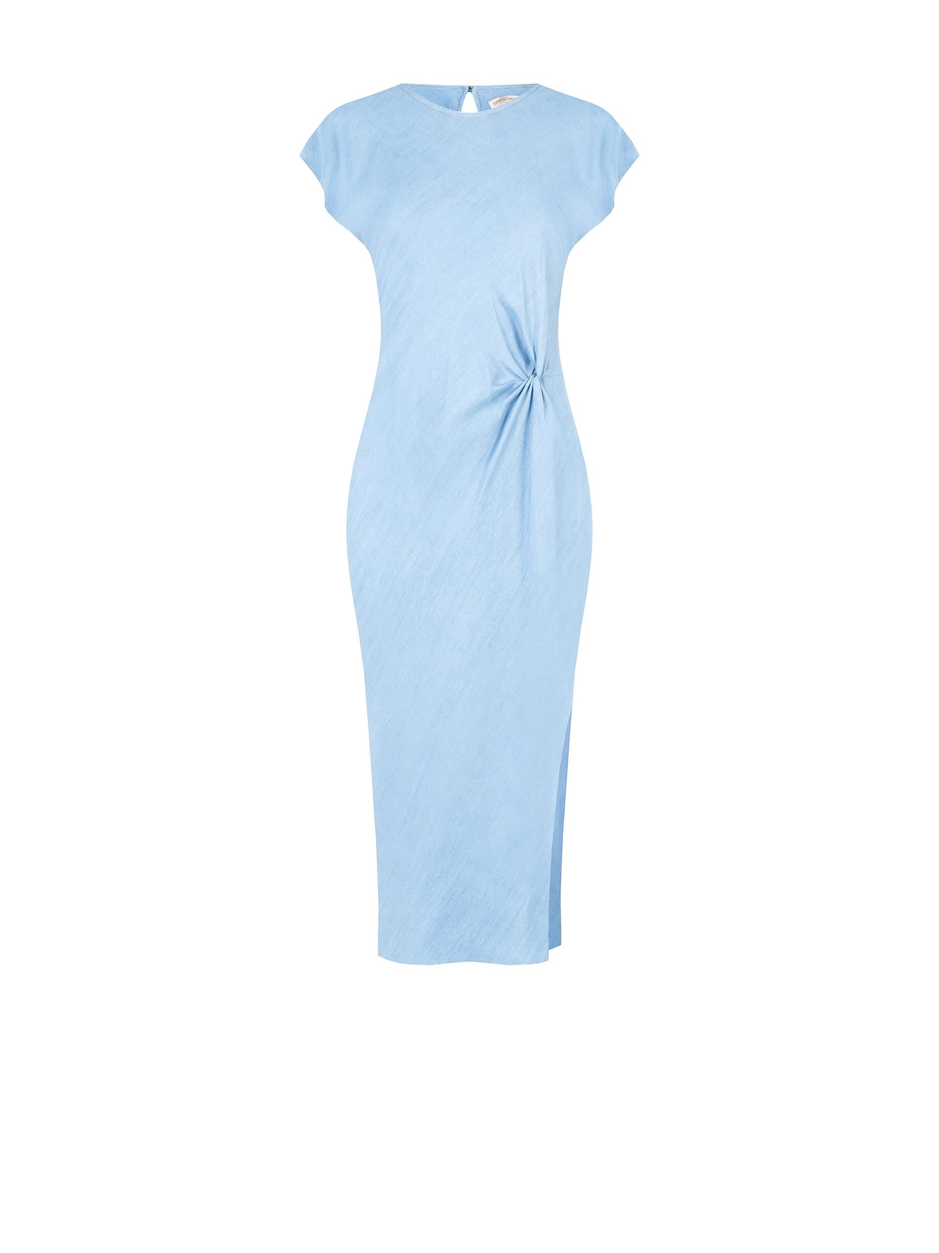 Abito Midi Scivolato Tessuto Effetto Denim Arricciato In Vita Con Spacco Laterale Rinascimento