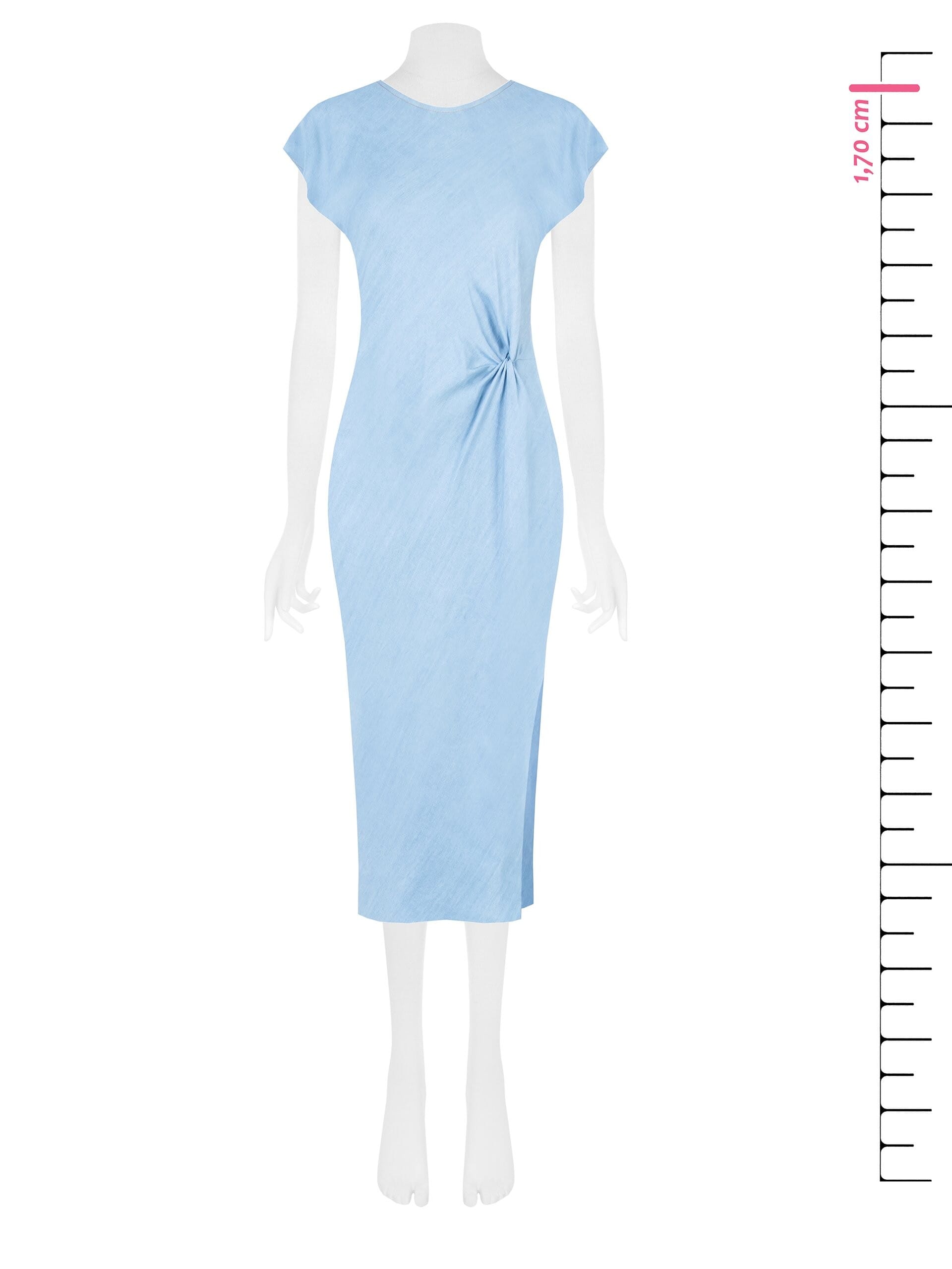 Abito Midi Scivolato Tessuto Effetto Denim Arricciato In Vita Con Spacco Laterale Rinascimento