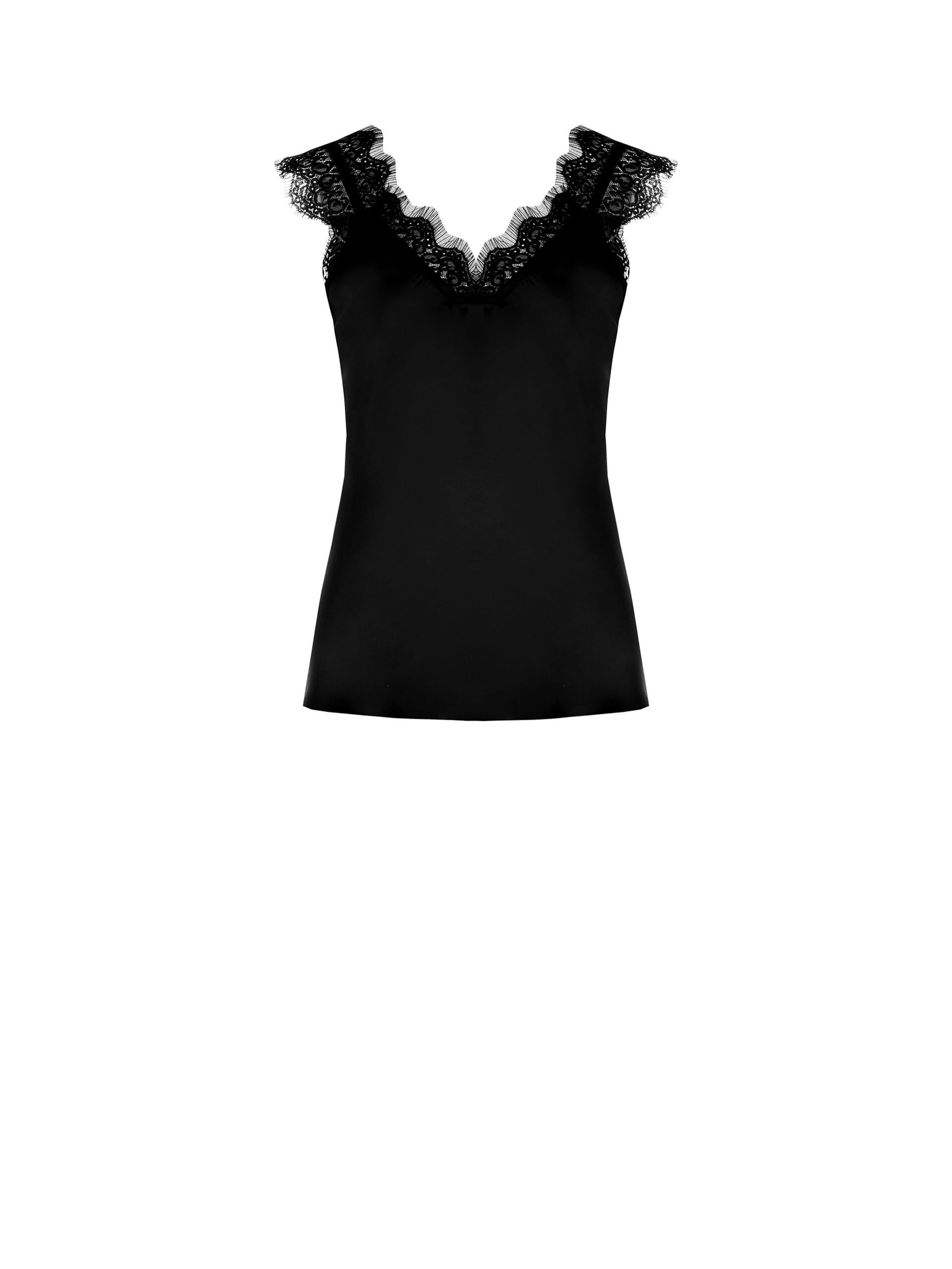 Fluid Satin Pleated Top With Lace Rinascimento