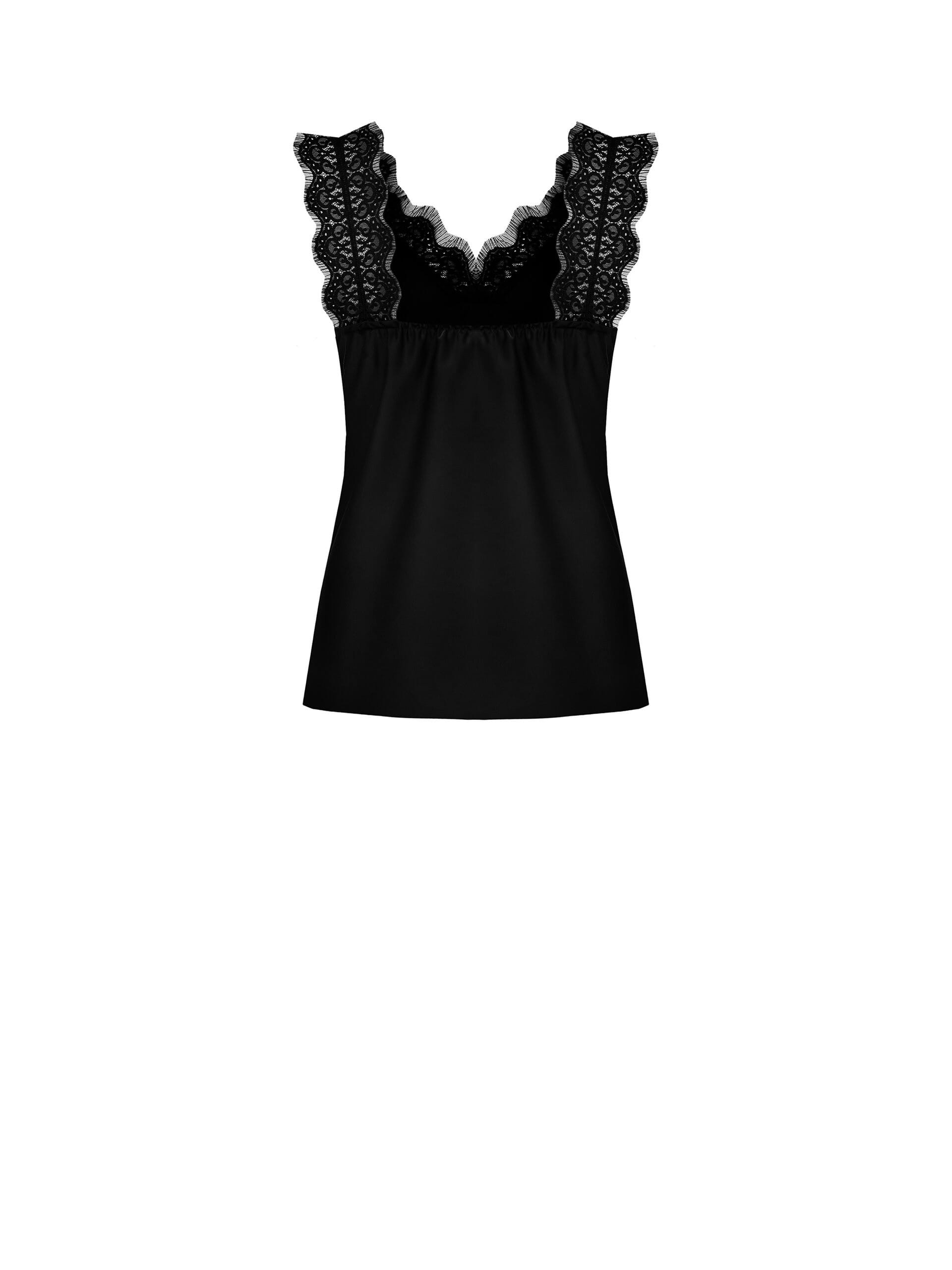 Fluid Satin Pleated Top With Lace Rinascimento