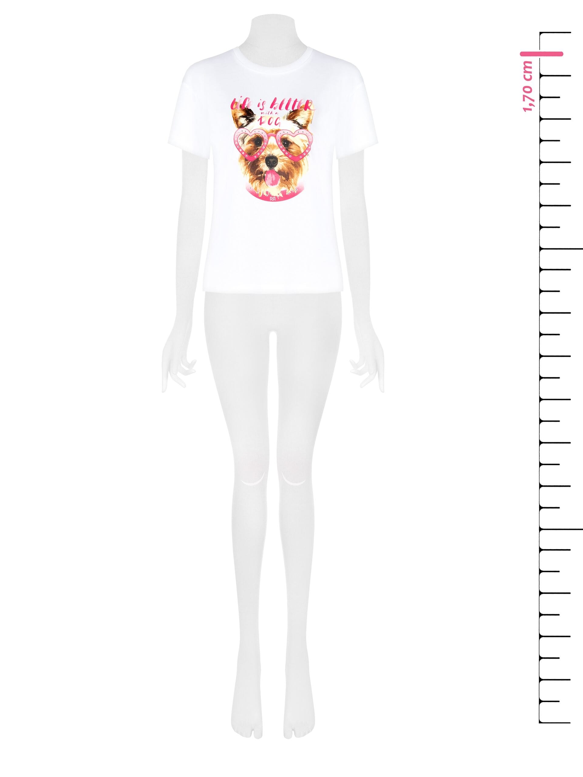 T-Shirt Regular In Cotone Con Stampa Cane E Strass Rinascimento