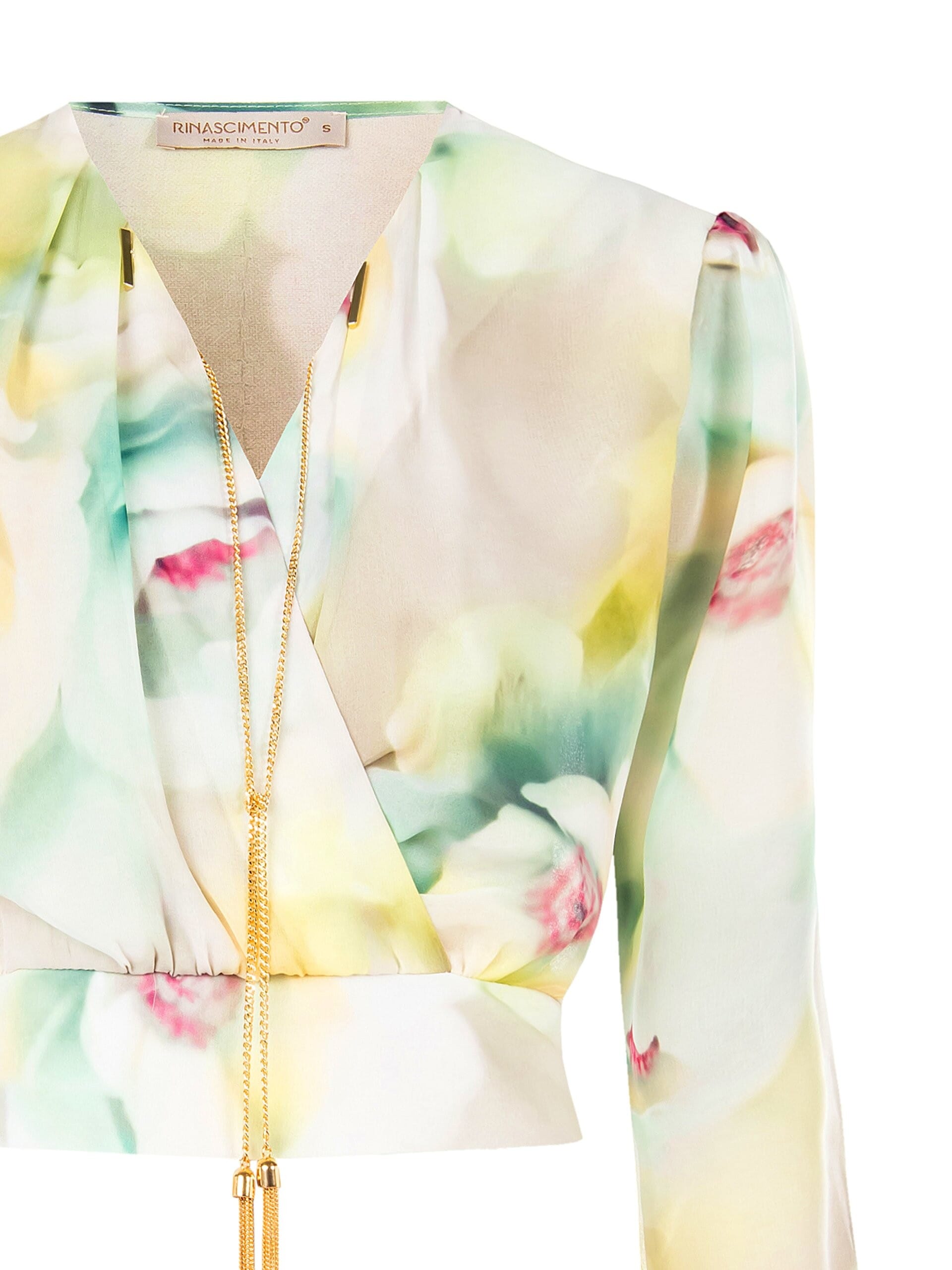 Blusa Corta In Georgette Con Scollo A V Incrociato E Catene Al Colletto Rinascimento