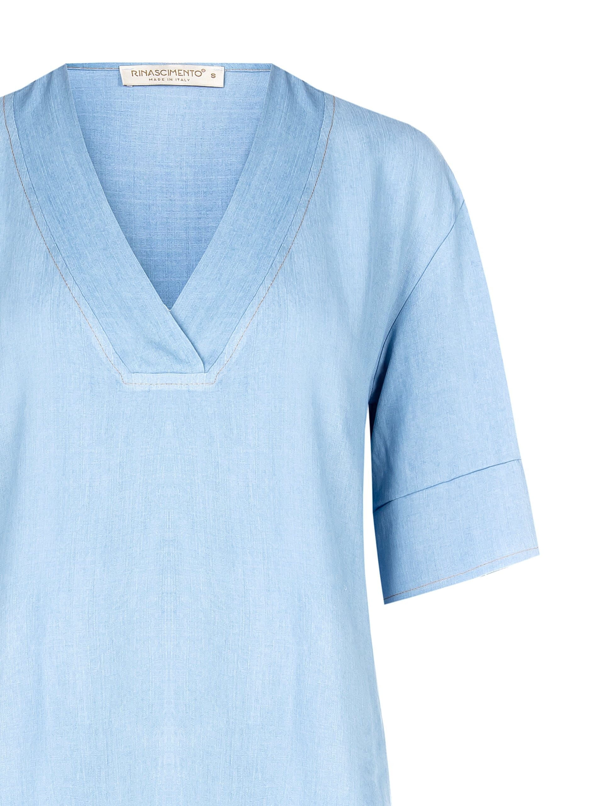 Blusa Ampia In Tessuto Effetto Denim Con Scollo A V E Bottoni Sulle Maniche Rinascimento