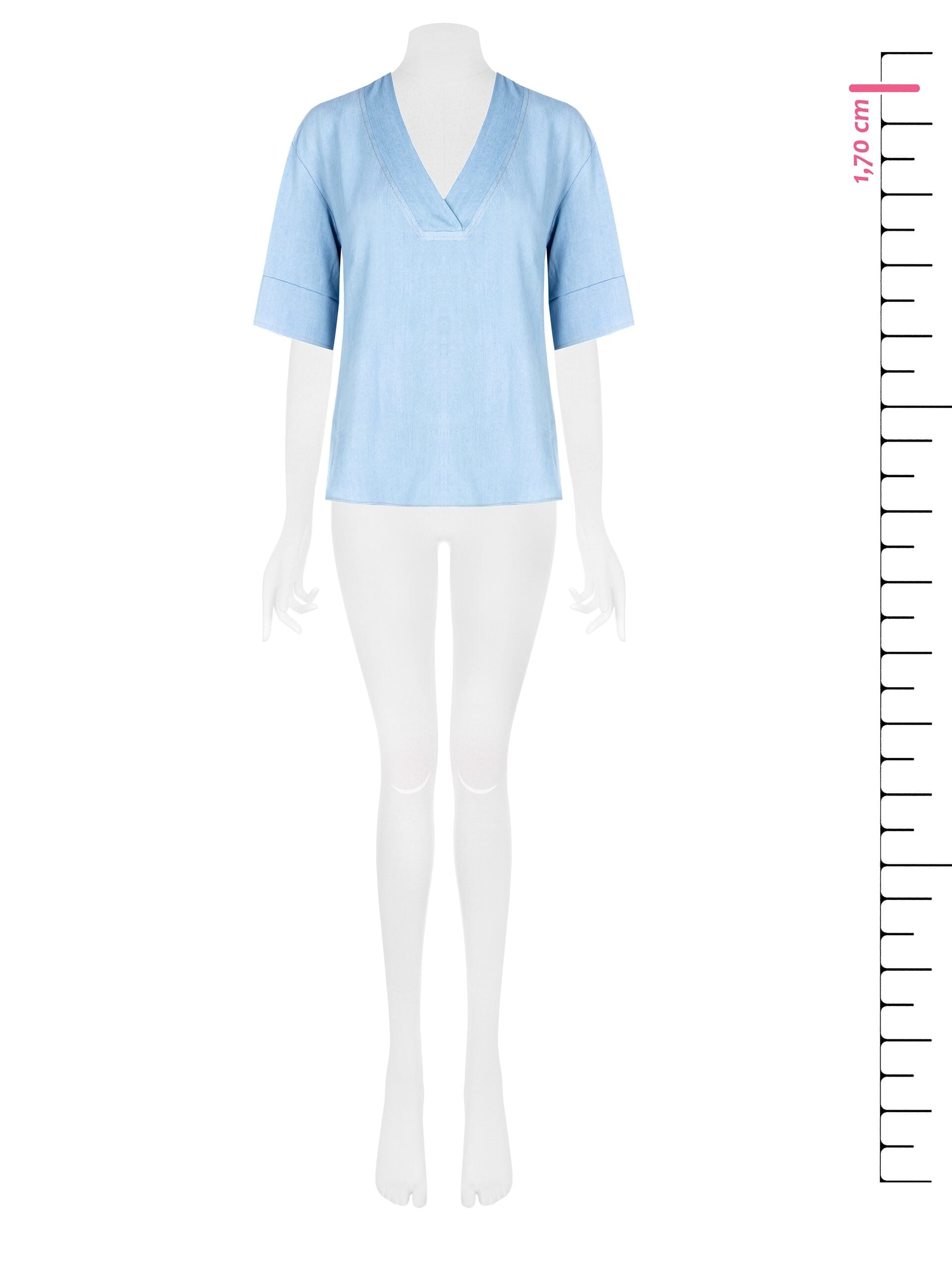 Blusa Ampia In Tessuto Effetto Denim Con Scollo A V E Bottoni Sulle Maniche Rinascimento