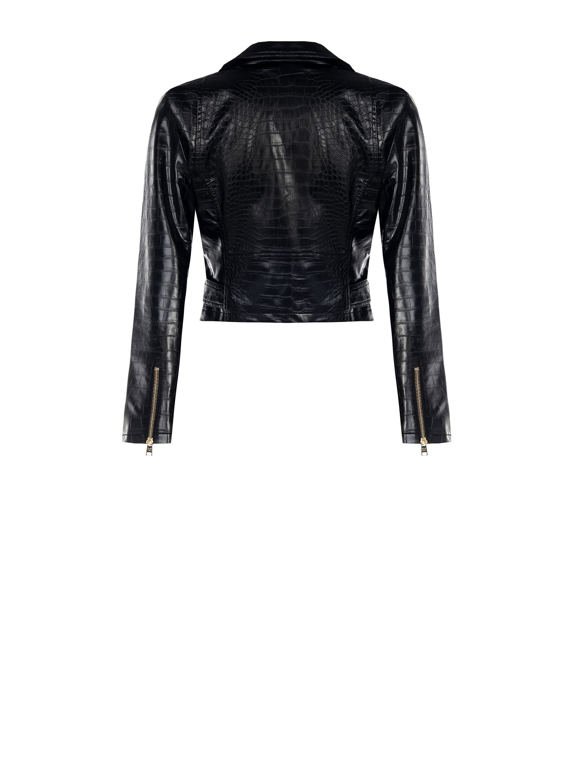 Giubbotto Chiodo In Similpelle Pitonata Con Cintura Coordinata Rinascimento