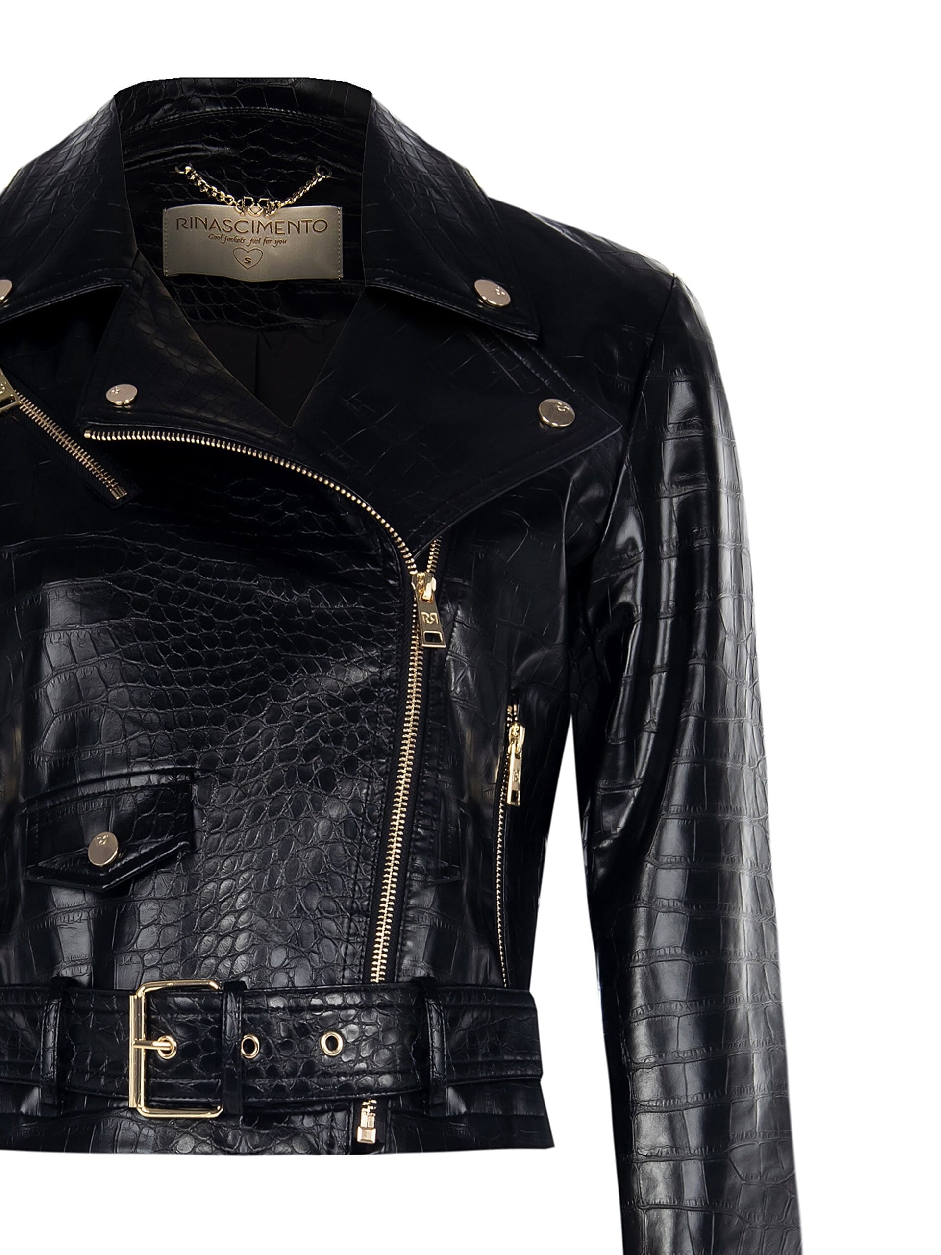 Giubbotto Chiodo In Similpelle Pitonata Con Cintura Coordinata Rinascimento