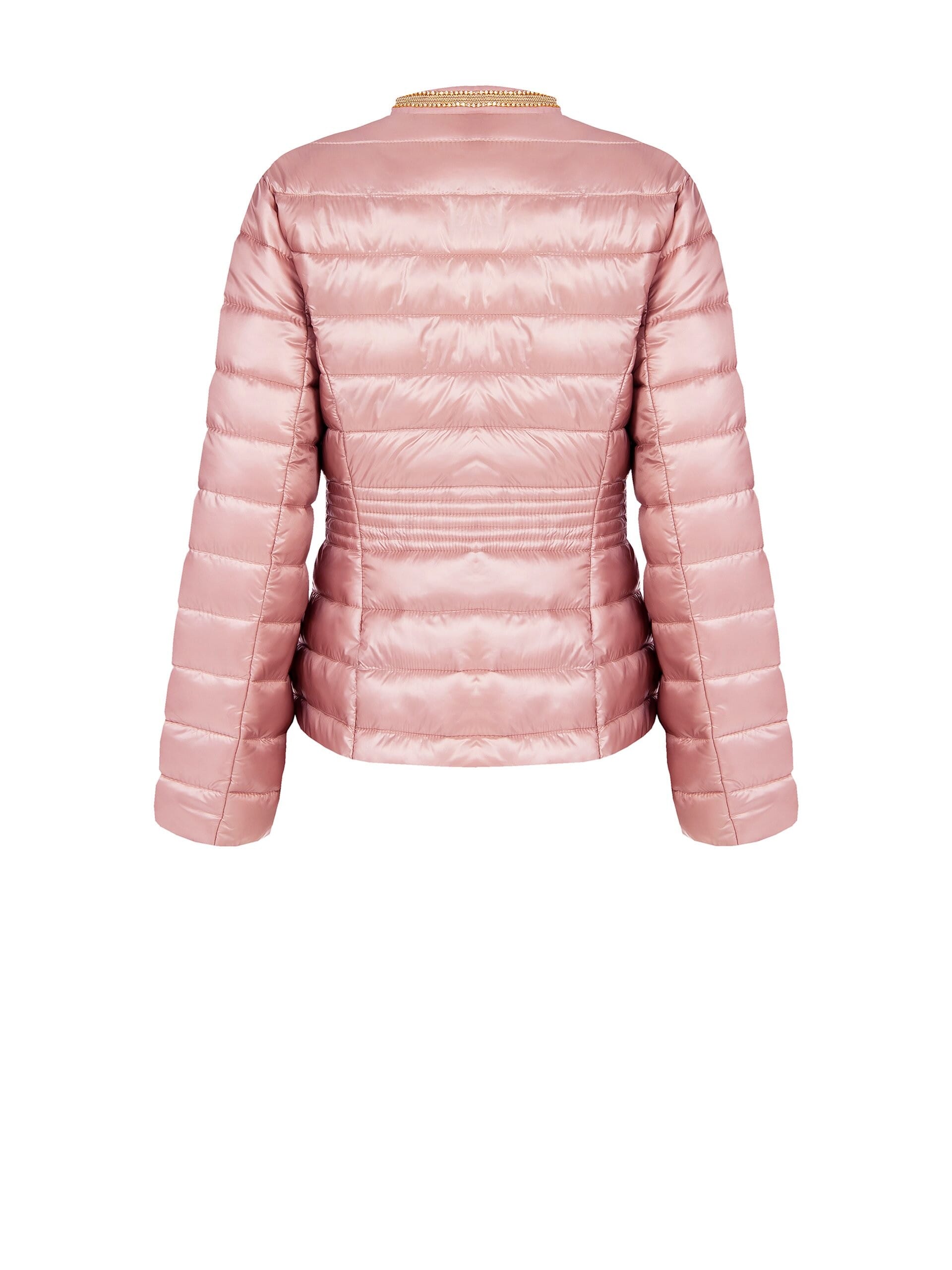 Piumino Leggero Corto Sfiancato Con Strass E Perline Sul Colletto Rinascimento