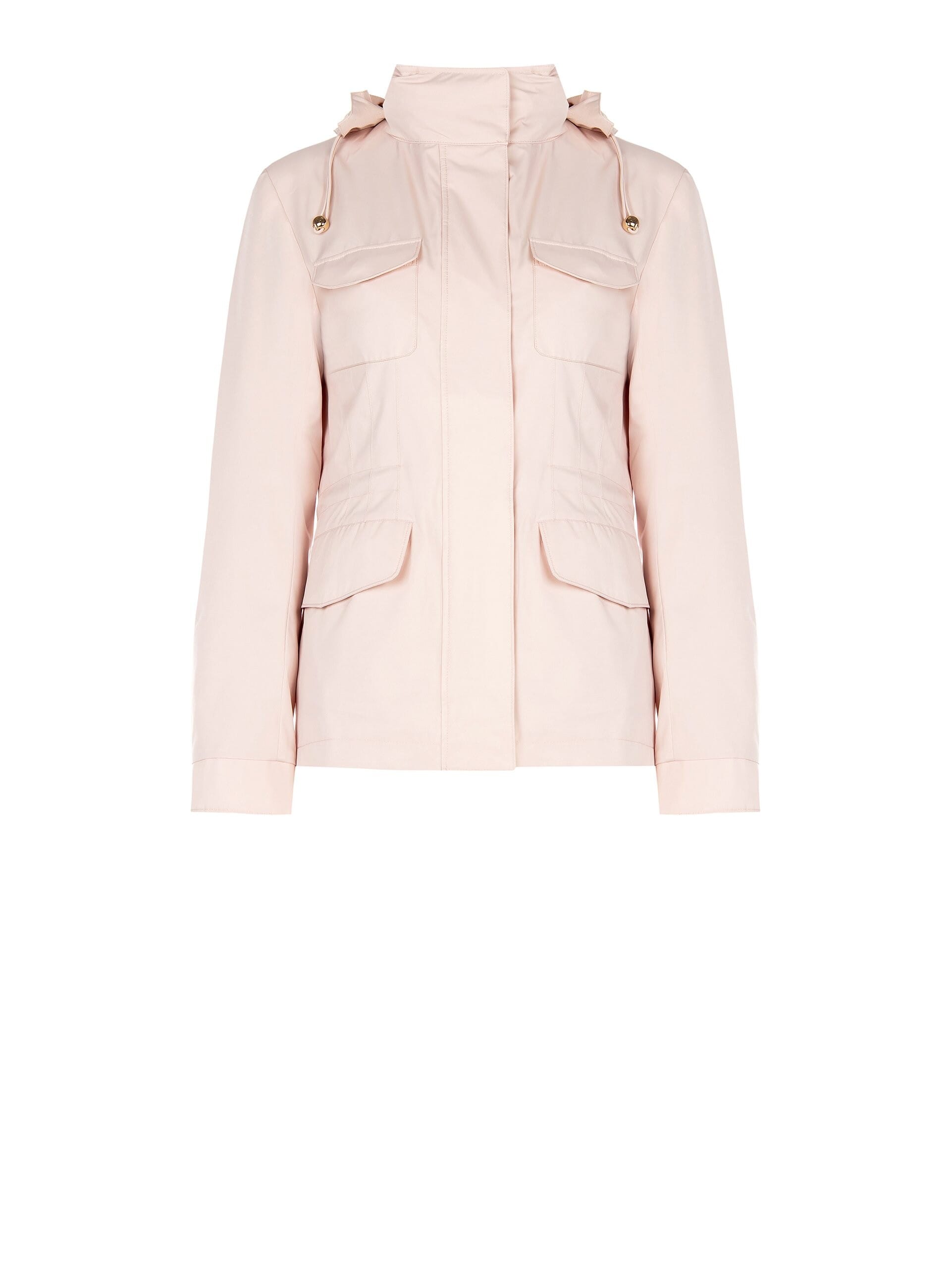 Short Waterproof Jacket With Hood And Logo Embroidered Tone On Tone Rinascimento