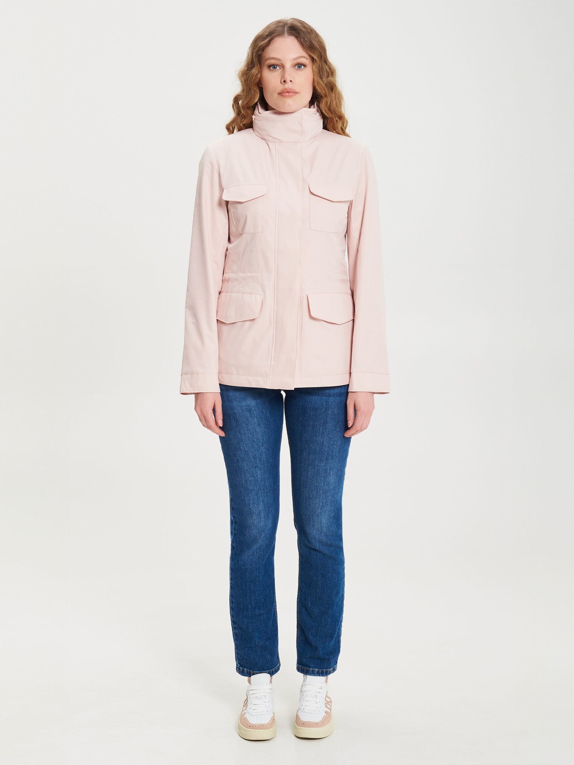 Short Waterproof Jacket With Hood And Logo Embroidered Tone On Tone Rinascimento