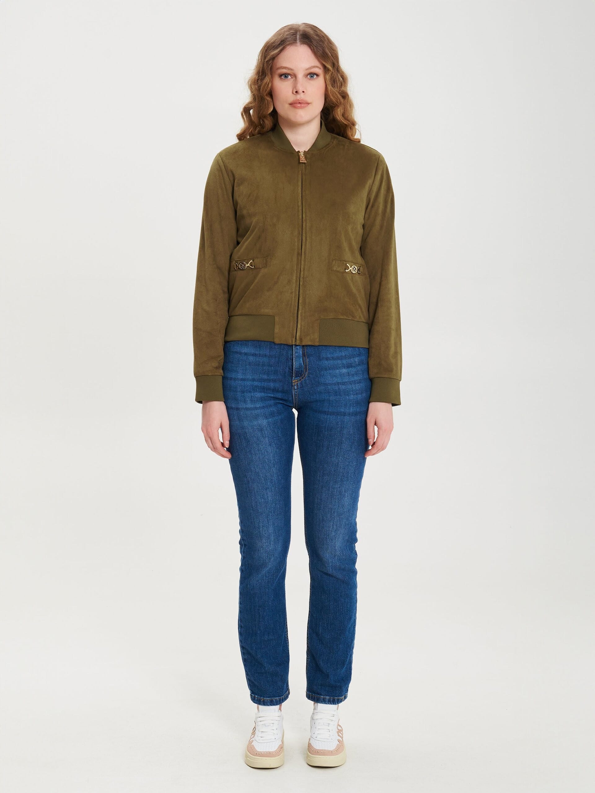 Bomber In Simil Camoscio Con Dettagli Logo Rinascimento