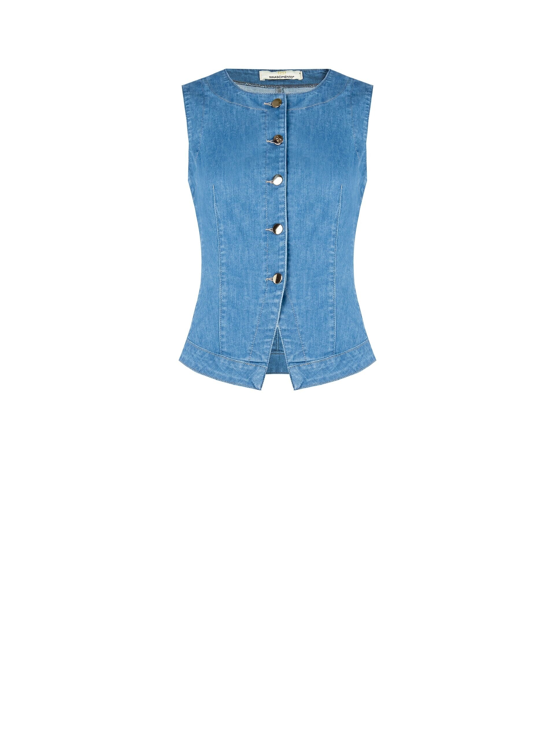 Gilet Sfiancato A Taglio Lungo In Denim Leggero Elasticizzato Rinascimento
