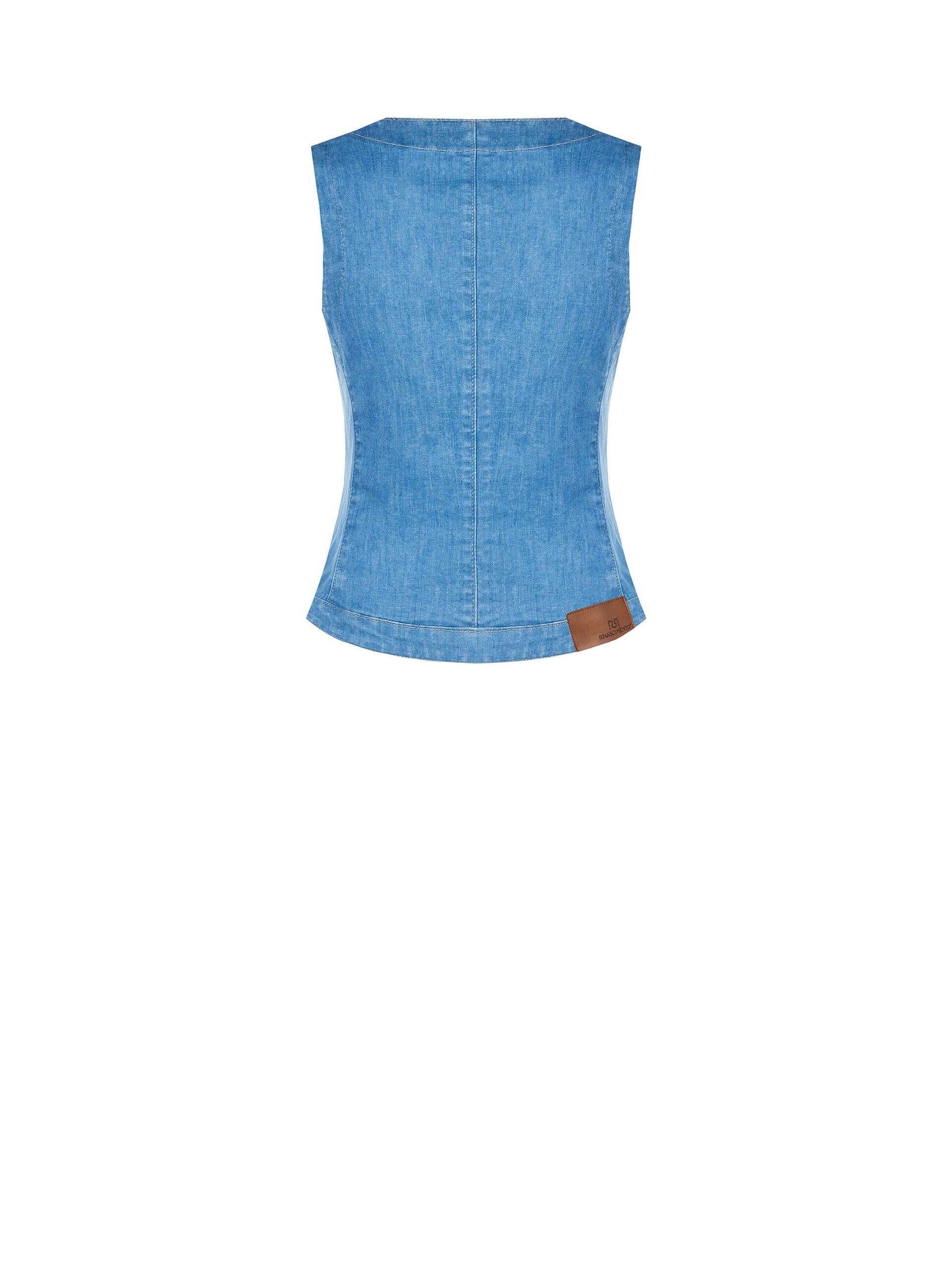 Gilet Sfiancato A Taglio Lungo In Denim Leggero Elasticizzato Rinascimento