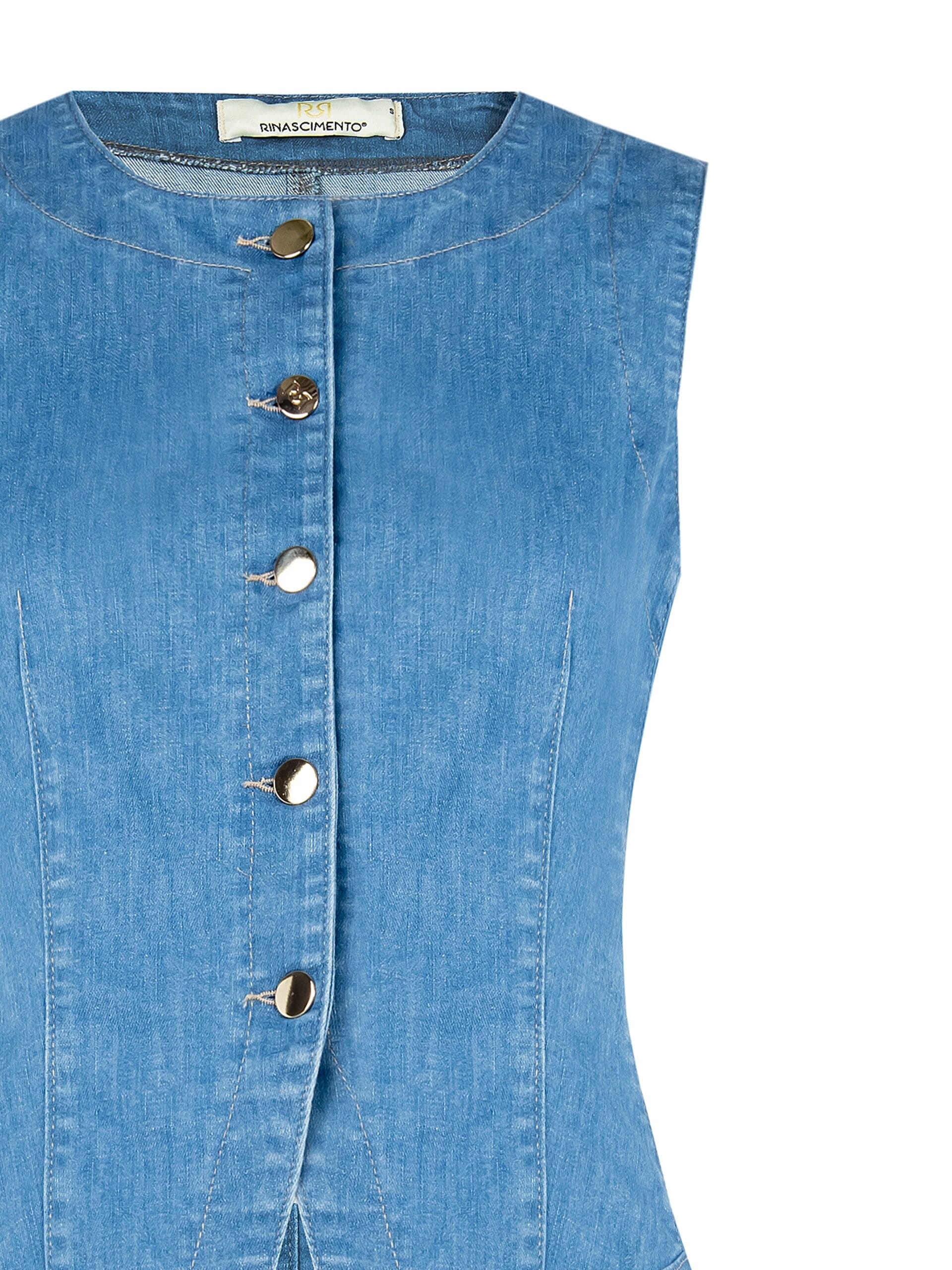 Gilet Sfiancato A Taglio Lungo In Denim Leggero Elasticizzato Rinascimento