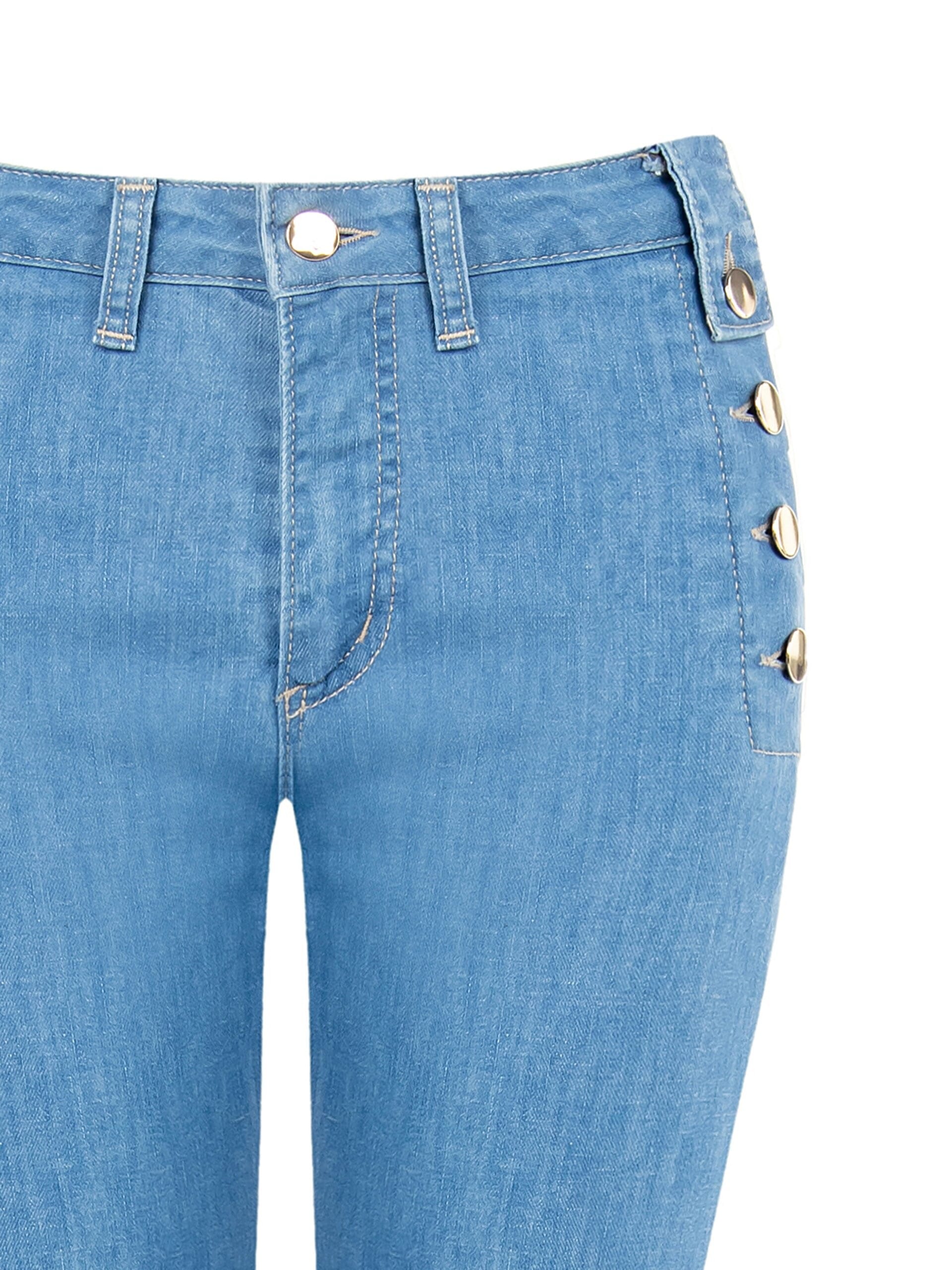 Jeans Elasticizzati A Zampa In Denim Leggero Con Bottoni Rinascimento