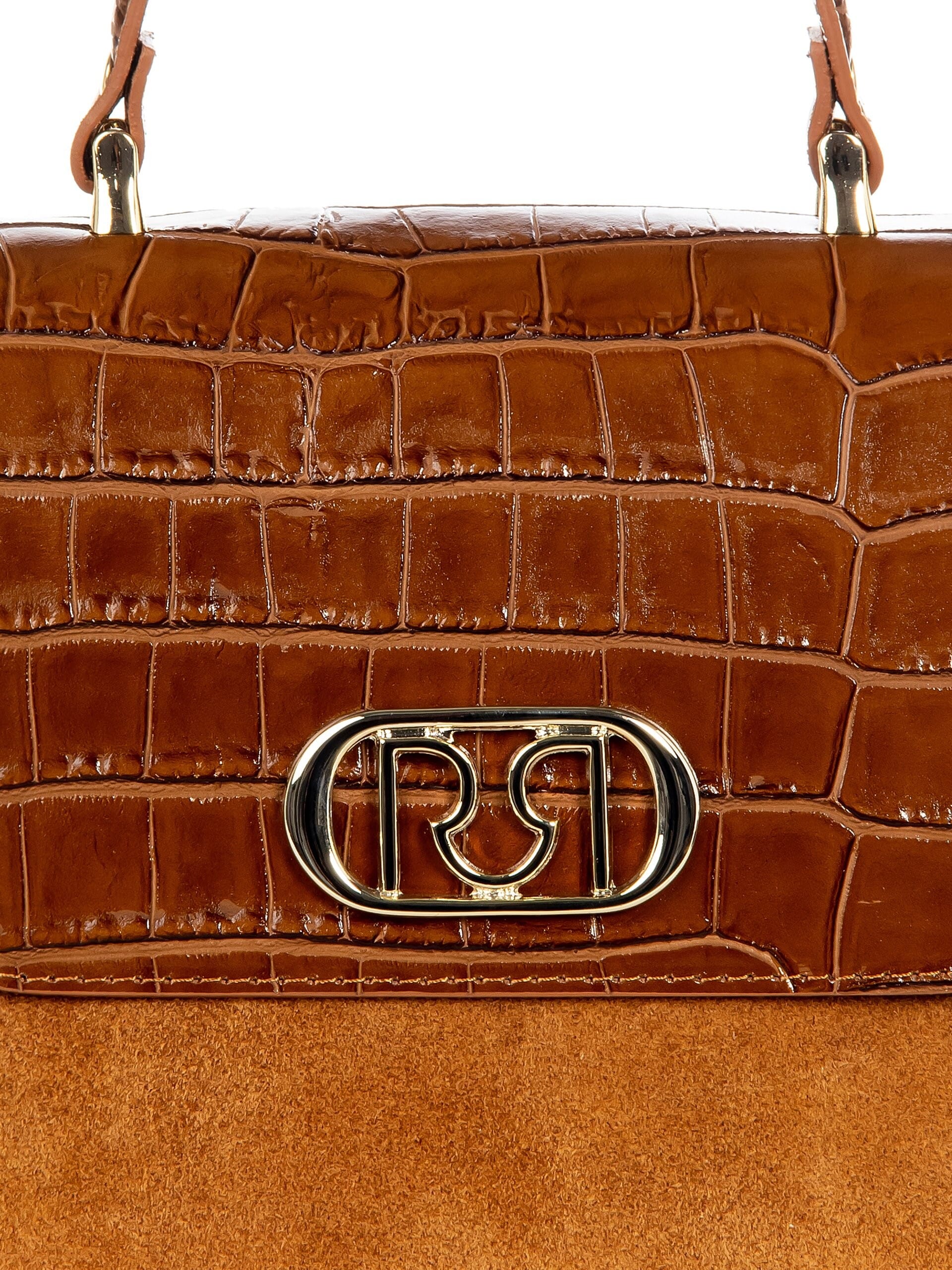 Borsa Bauletto In Vera Pelle Scamosciata E Effetto Croco Con Tracolla Rimovibile Rinascimento