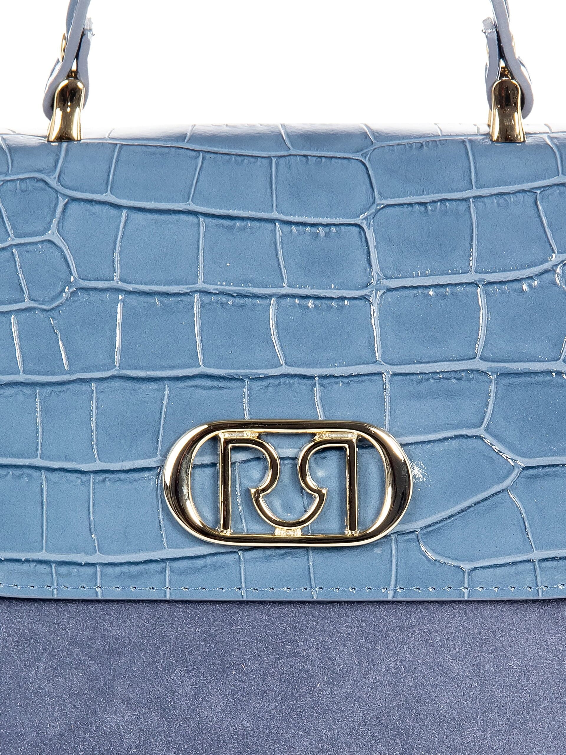 Borsa Bauletto In Vera Pelle Scamosciata E Effetto Croco Con Tracolla Rimovibile Rinascimento