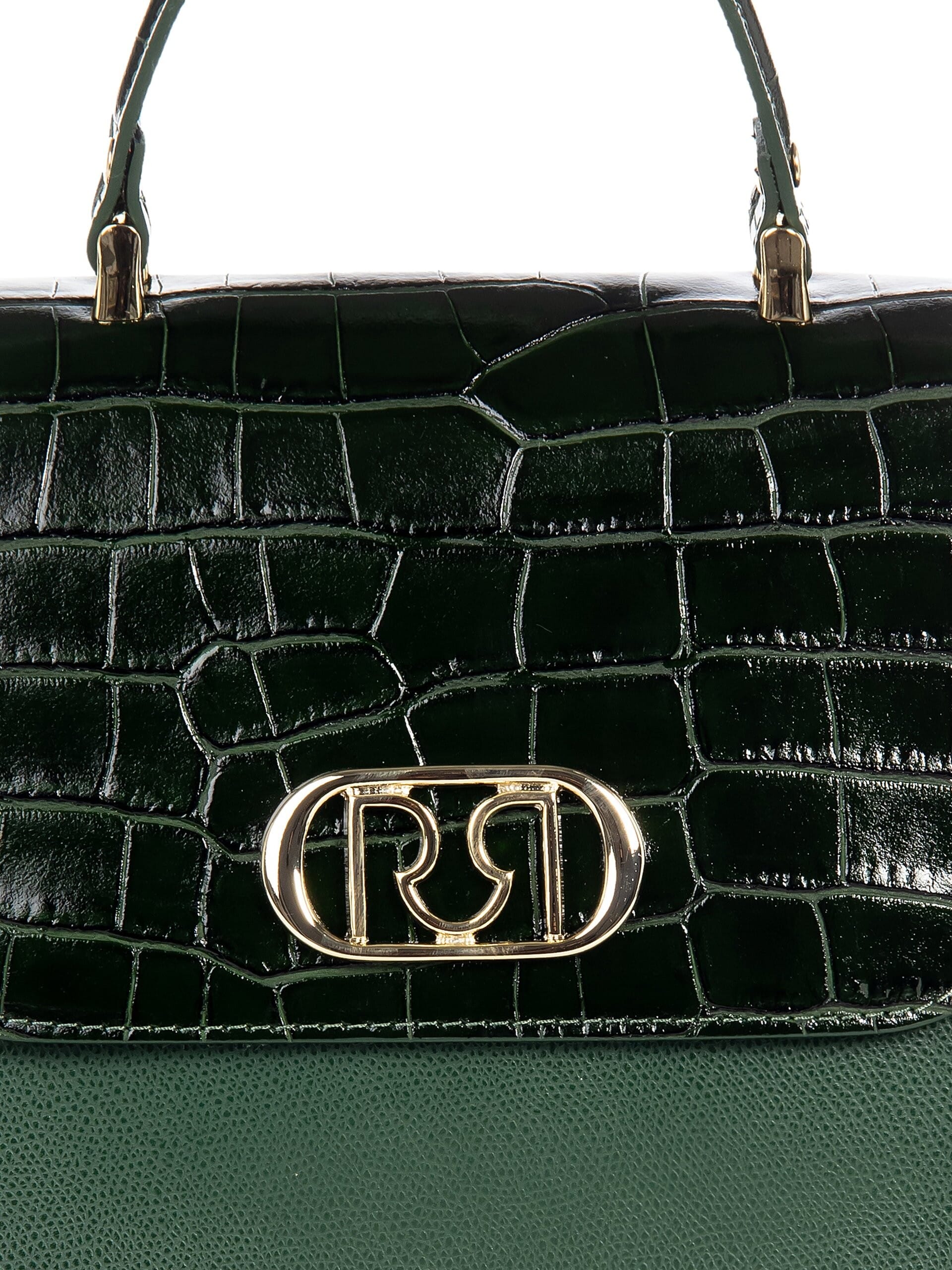 Borsa Bauletto In Vera Pelle Scamosciata E Effetto Croco Con Tracolla Rimovibile Rinascimento