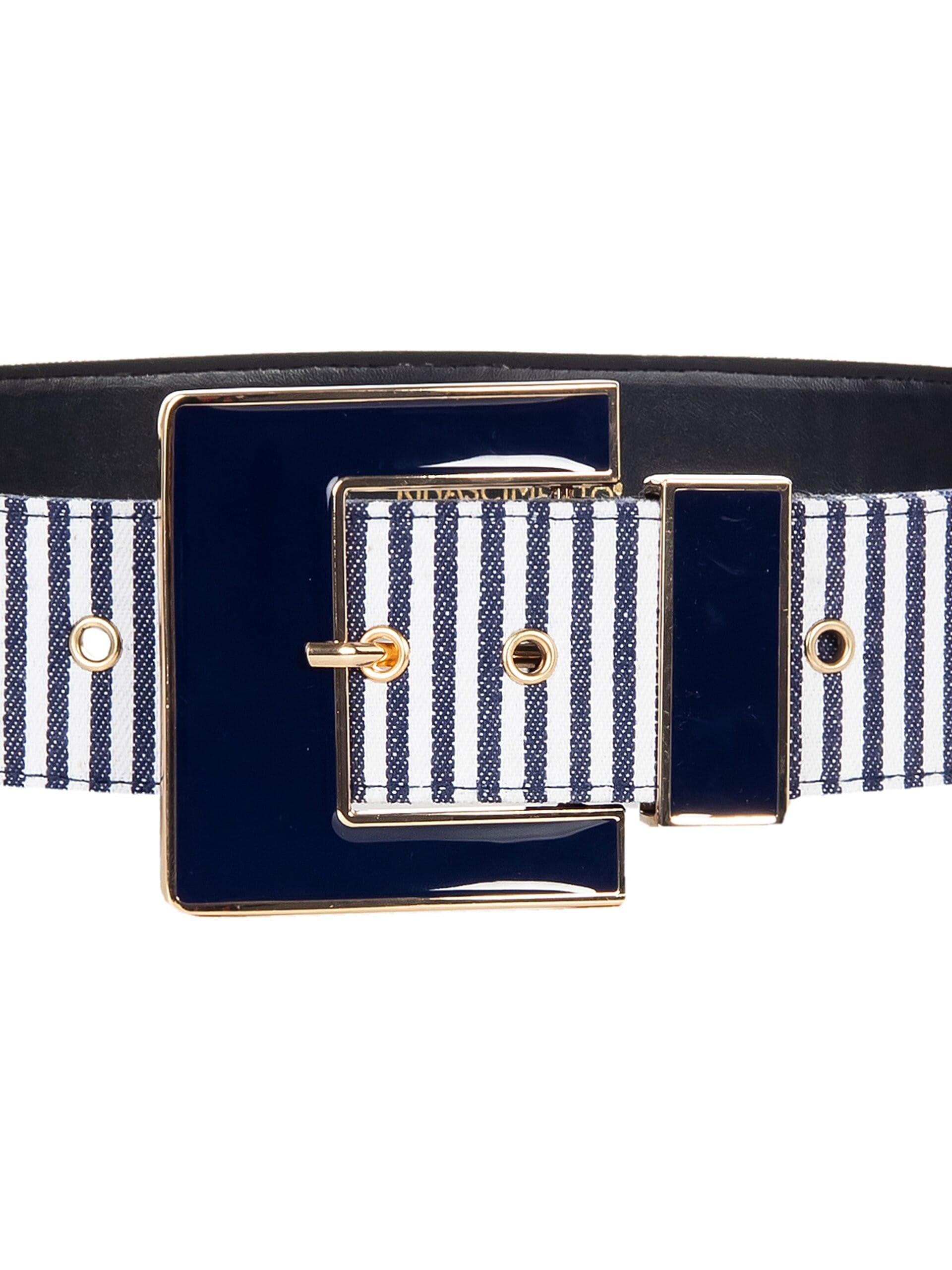Cintura Alta Rigida Navy Con Maxi Fibbia E Logo RR Rinascimento