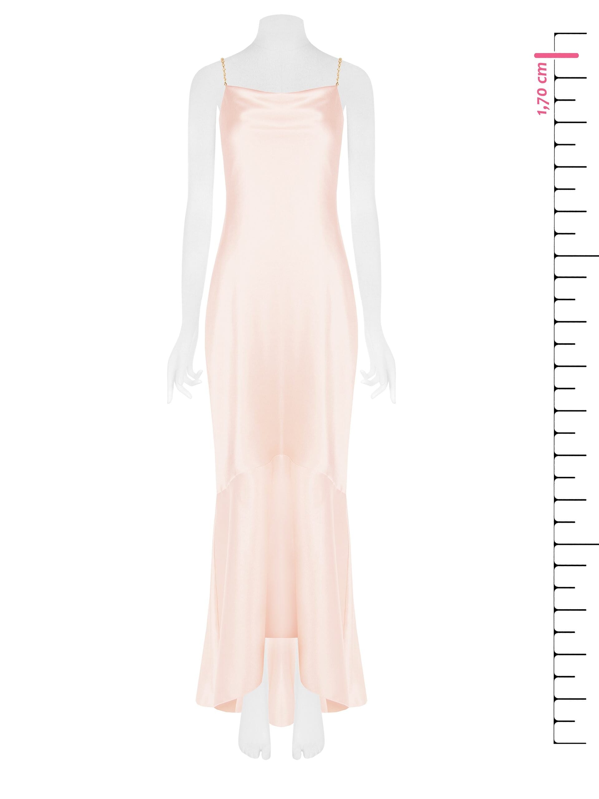 Abito Lungo A Sirena In Raso Leggermente Increspato Con Spalline In Catena E Strass Rinascimento