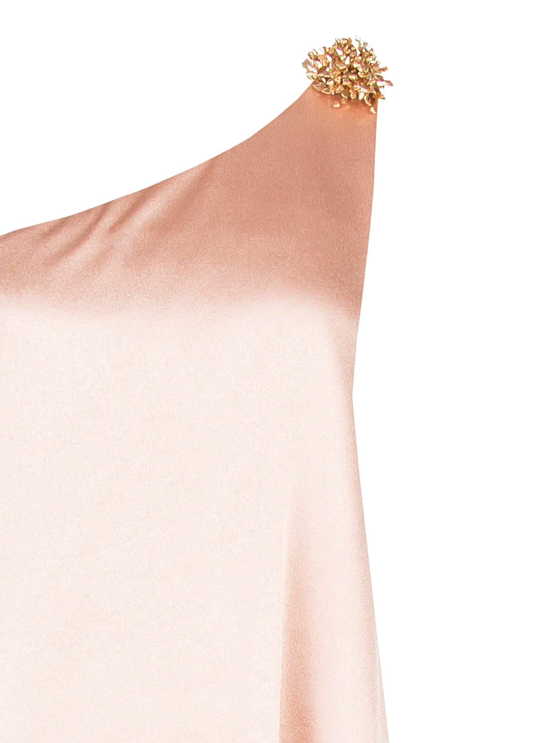 Top Lungo Asimmetrico In Raso Leggermente Increspato Con Spilla Rinascimento