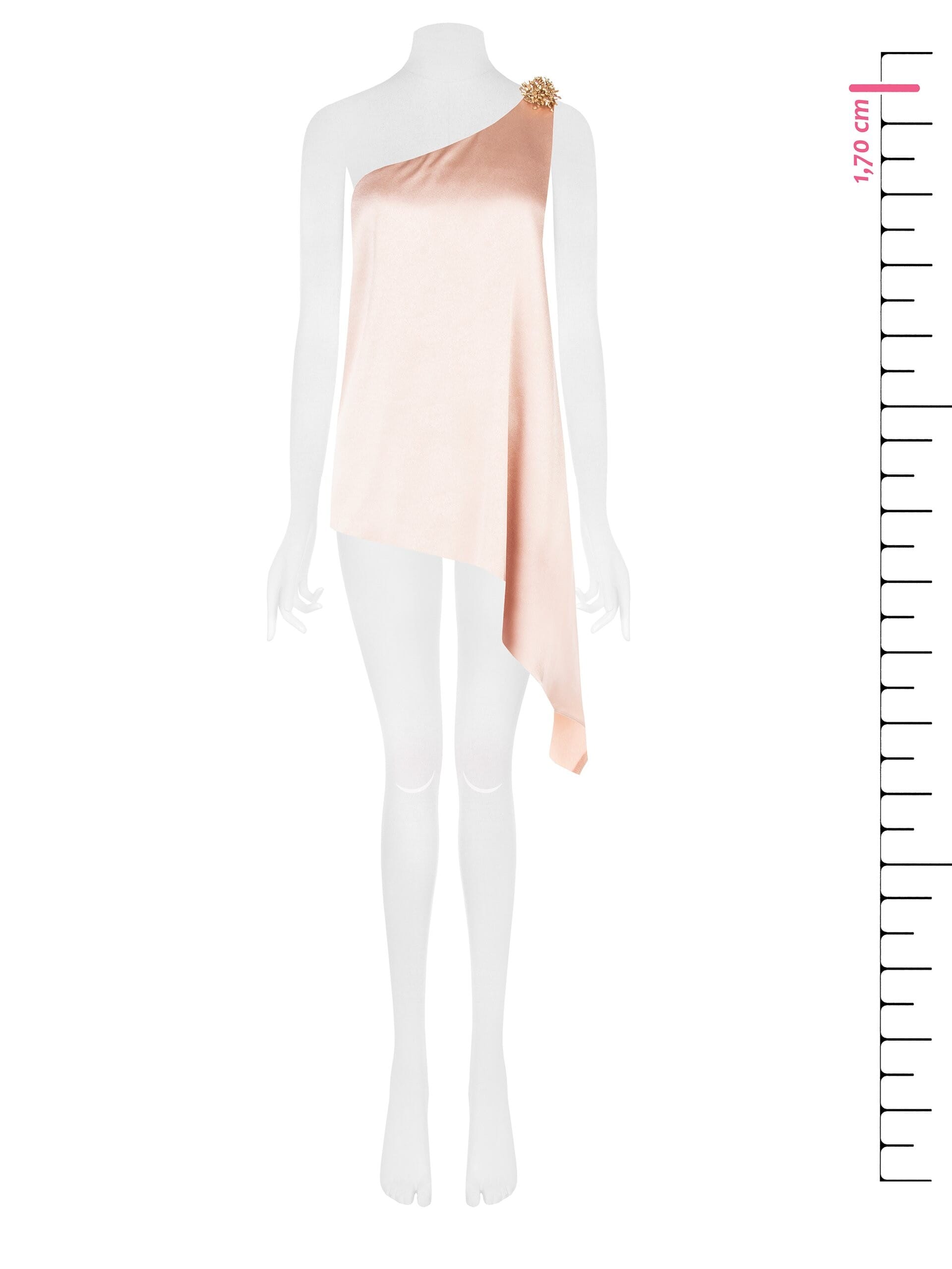 Top Lungo Asimmetrico In Raso Leggermente Increspato Con Spilla Rinascimento