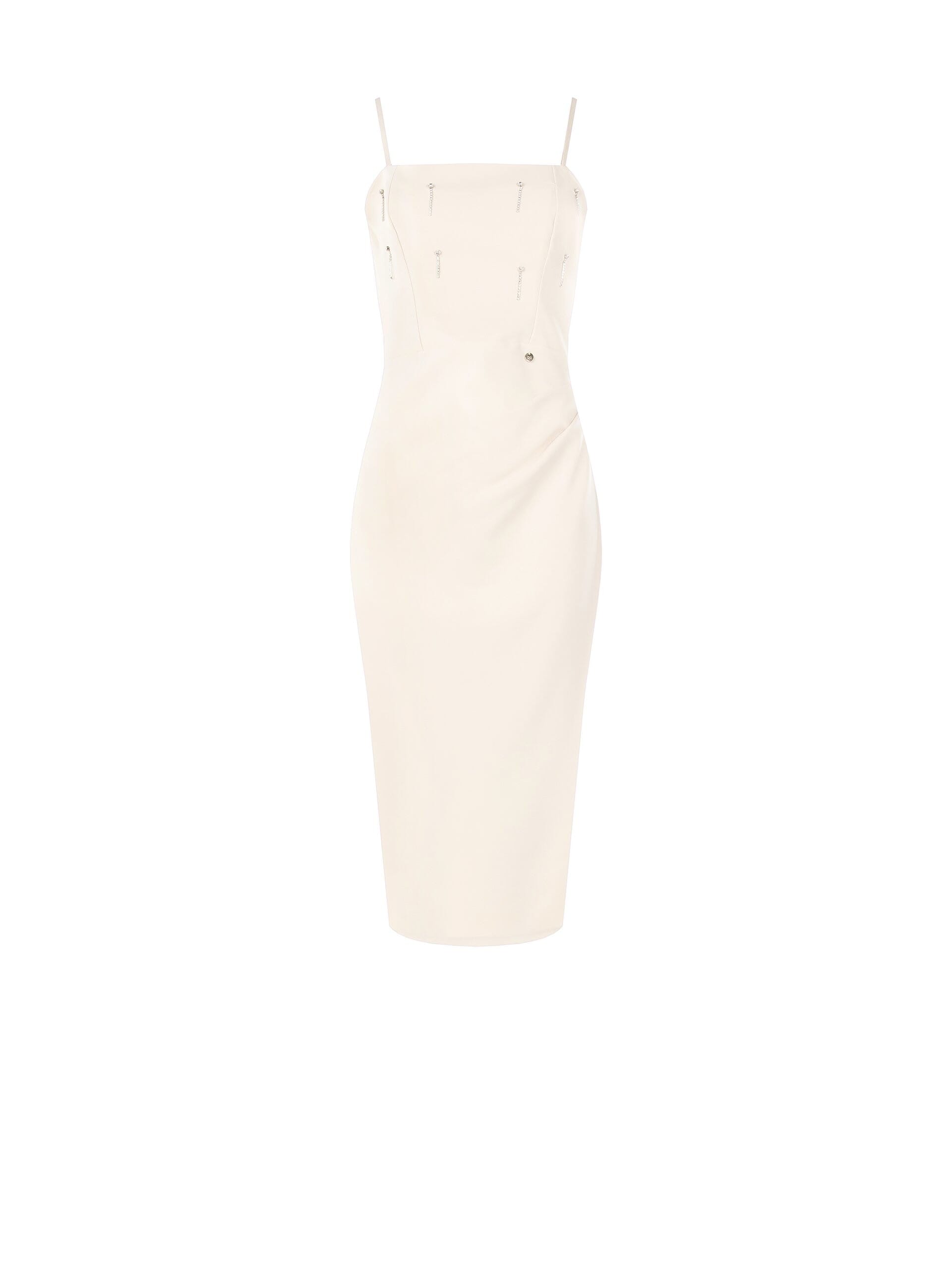 Abito A Tubino In Tessuto Tecnico Arricciato Sul Fianco Con Strass Rinascimento