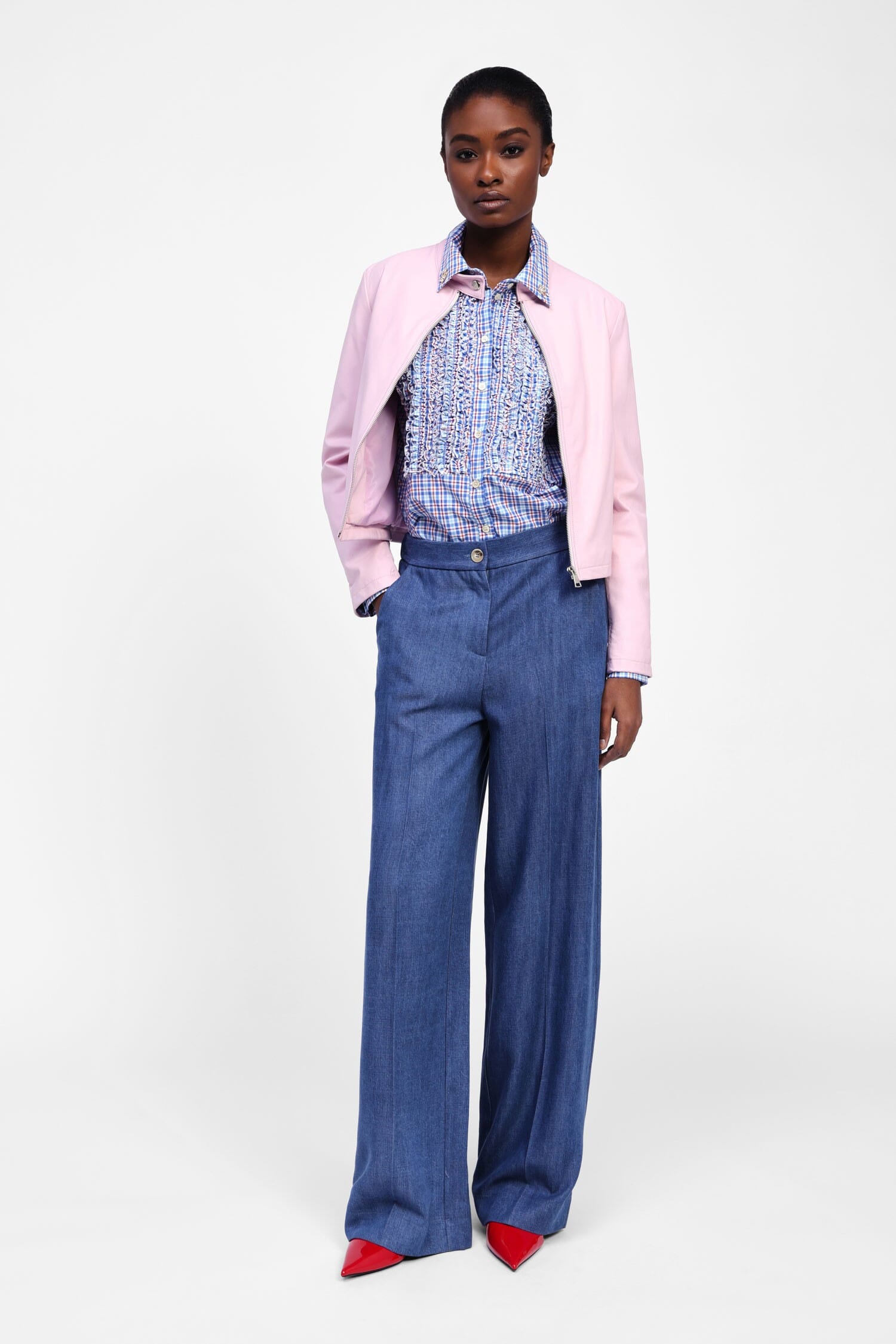 Pantaloni Effetto Denim Ampi A Vita Alta Dixie