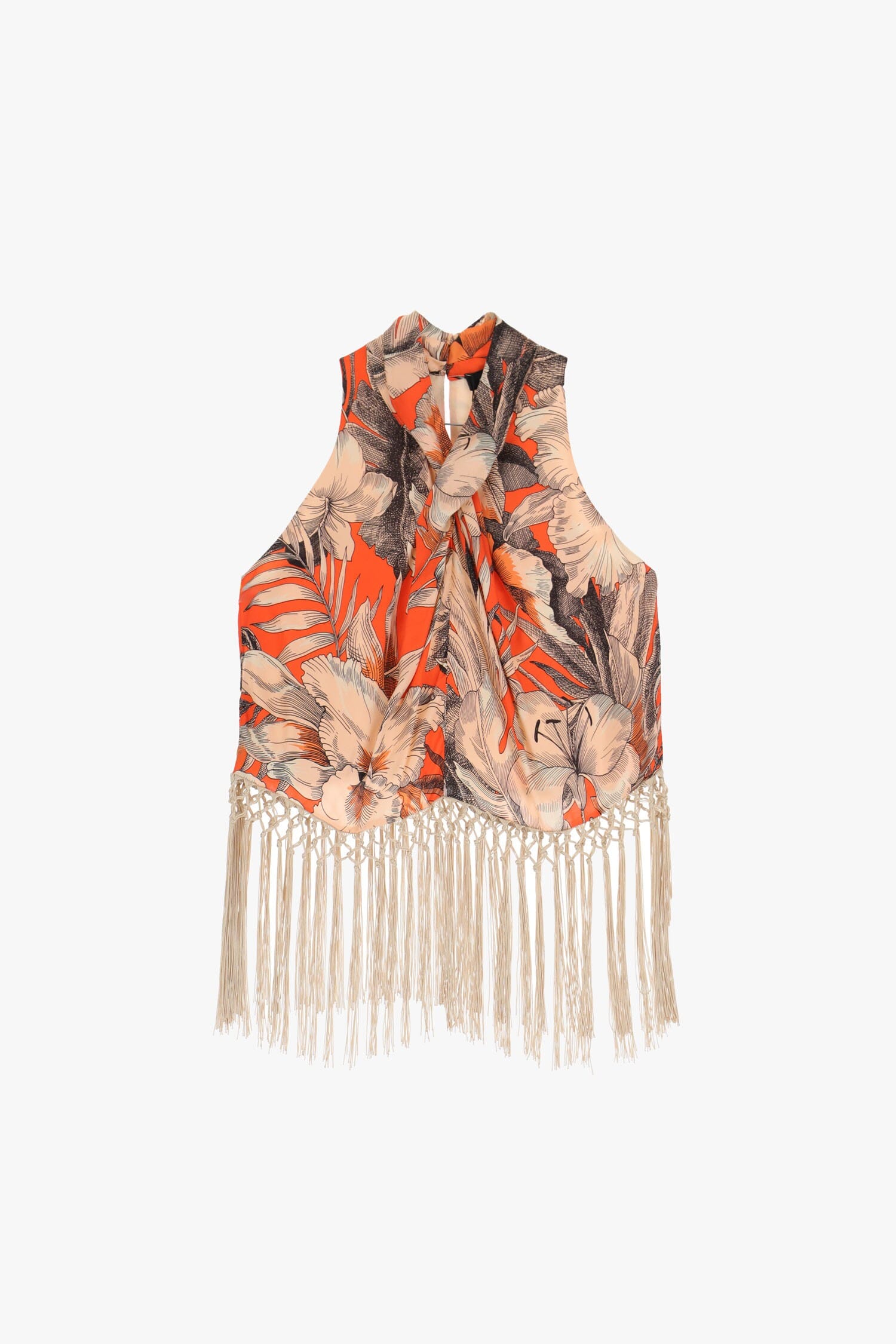 Top Incrociato Con Stampa Fiori E Frange Dixie