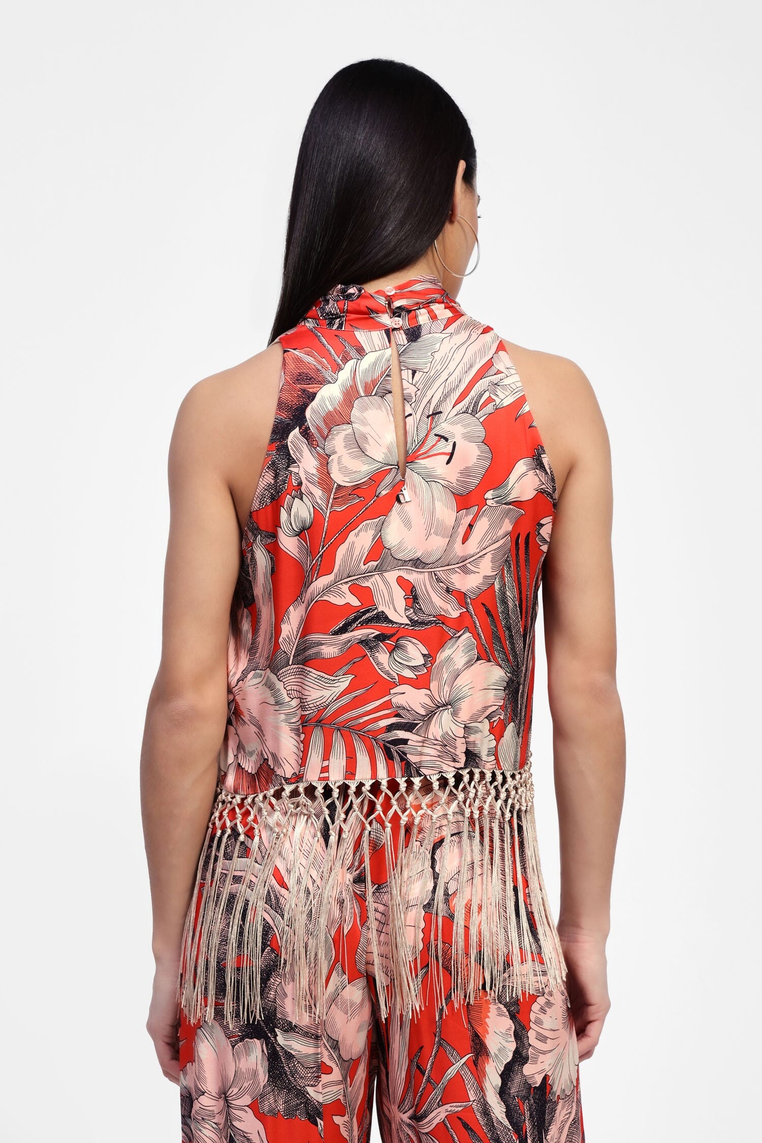 Top Incrociato Con Stampa Fiori E Frange Dixie