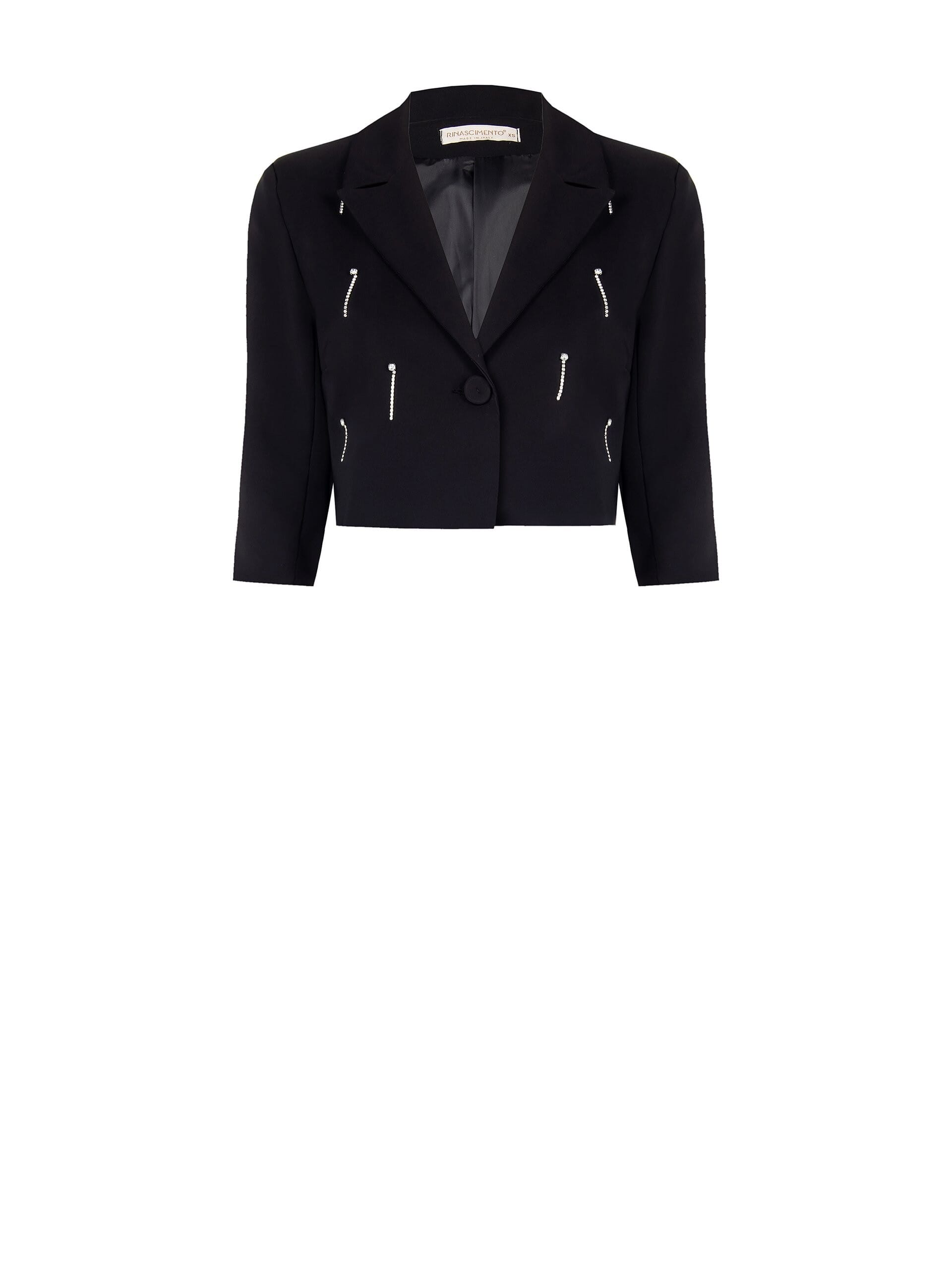 Giacca Blazer Crop In Tessuto Tecnico Con Strass Rinascimento